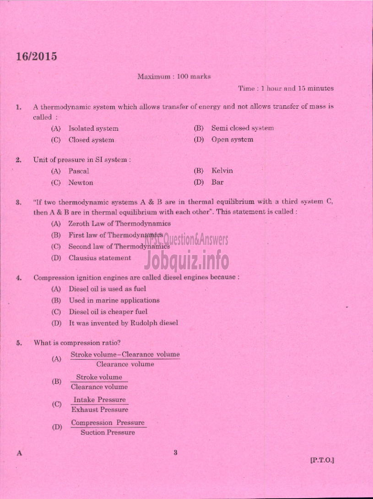 Kerala PSC Question Paper - LABORATORY TECHNICAL ASSISTANT MAINTENANCE AND OPERATION OF MARINE ENGINES VHSE-1