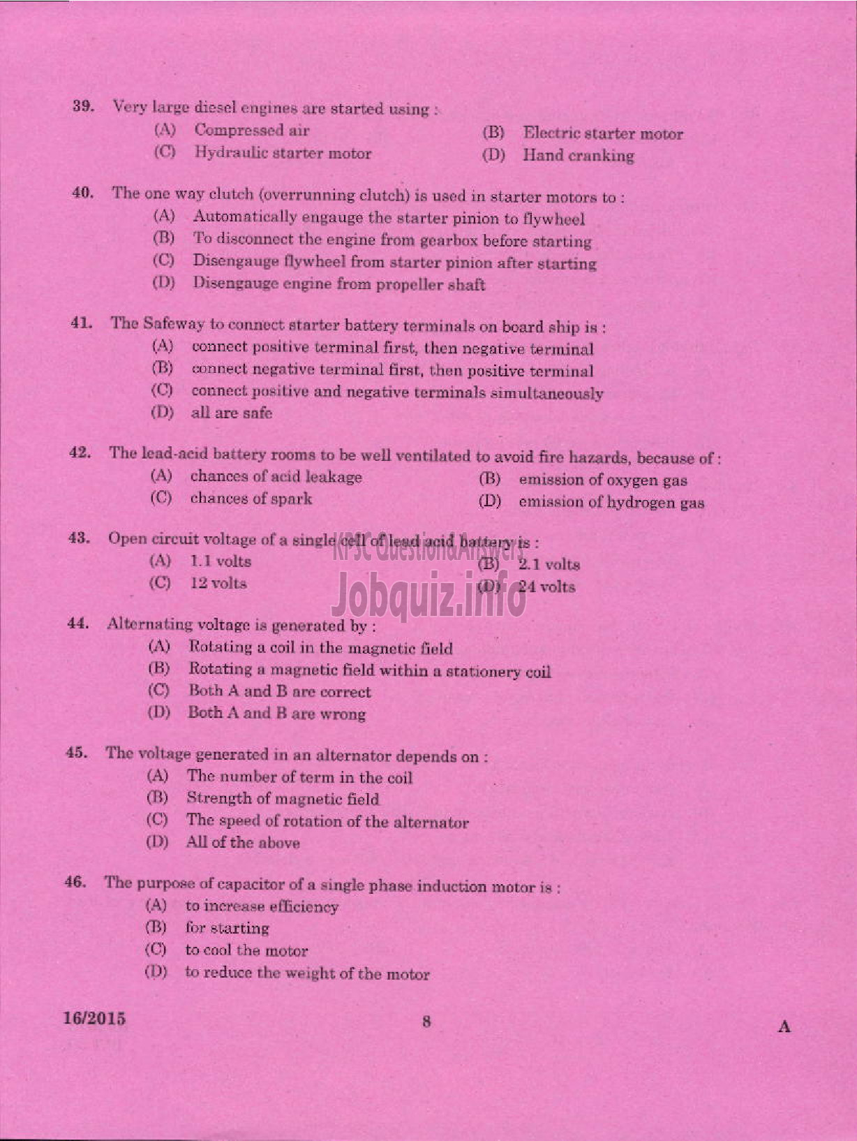 Kerala PSC Question Paper - LABORATORY TECHNICAL ASSISTANT MAINTENANCE AND OPERATION OF MARINE ENGINES VHSE-6