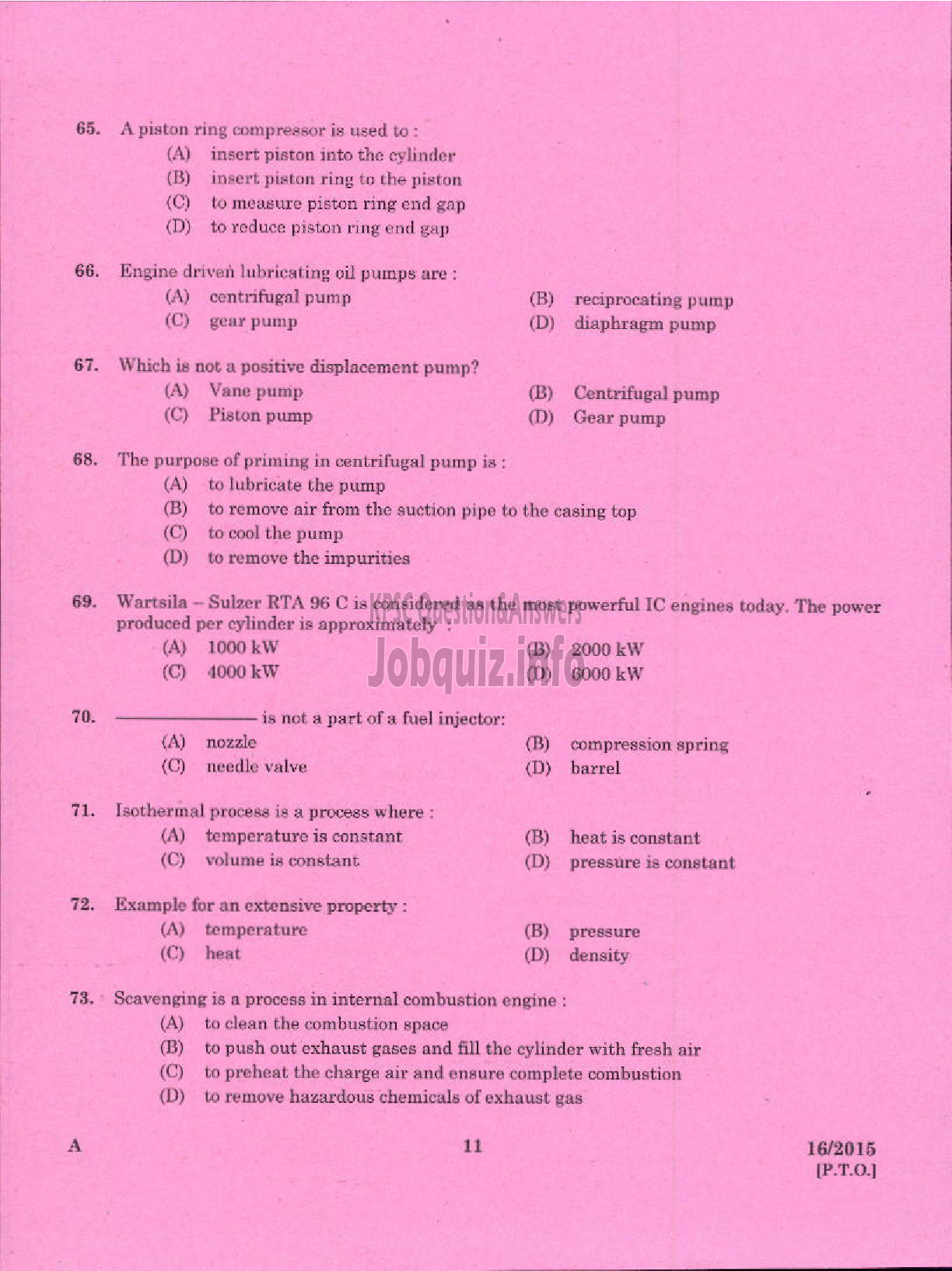 Kerala PSC Question Paper - LABORATORY TECHNICAL ASSISTANT MAINTENANCE AND OPERATION OF MARINE ENGINES VHSE-9