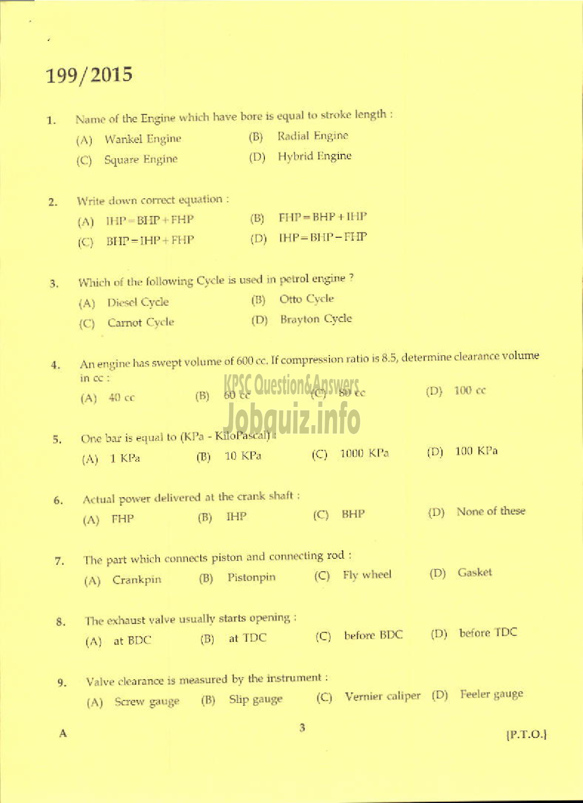 Kerala PSC Question Paper - LABORATORY TECHNICAL ASSISTANT MAINTENANCE AND REPAIRS OF AUTOMOBILES VHSE-1