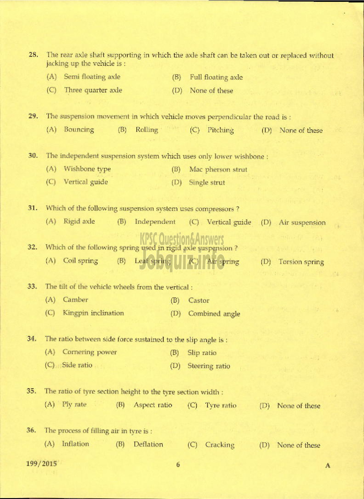 Kerala PSC Question Paper - LABORATORY TECHNICAL ASSISTANT MAINTENANCE AND REPAIRS OF AUTOMOBILES VHSE-4