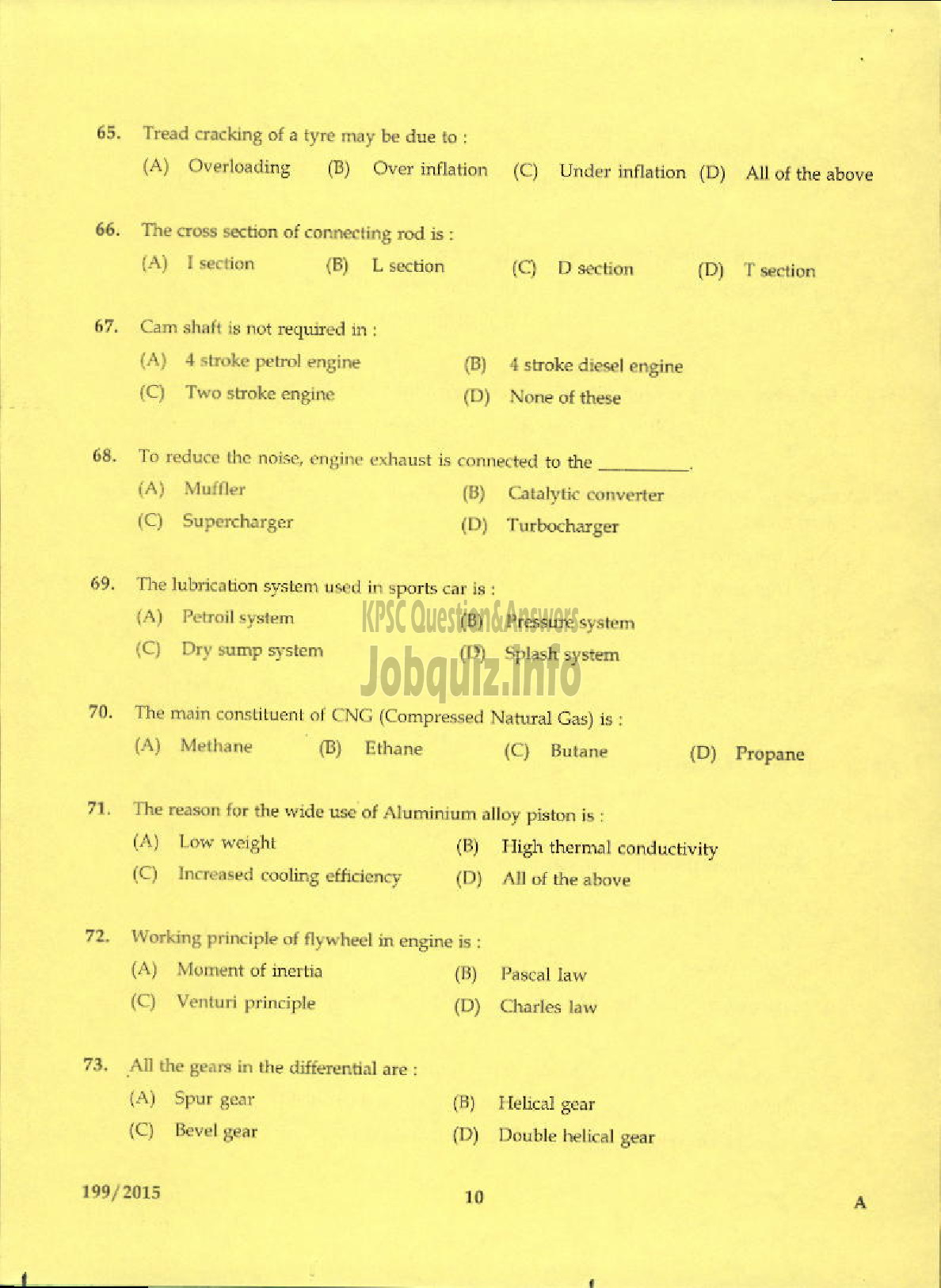 Kerala PSC Question Paper - LABORATORY TECHNICAL ASSISTANT MAINTENANCE AND REPAIRS OF AUTOMOBILES VHSE-8