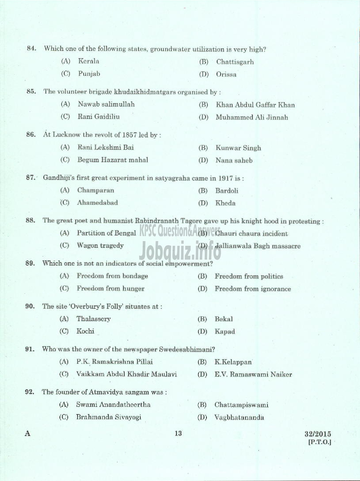 Kerala PSC Question Paper - LABORATORY TECHNICAL ASSISTANT MAINTENANCE AND REPAIRS OF DOMESTIC APPLIANCES VHSE-11