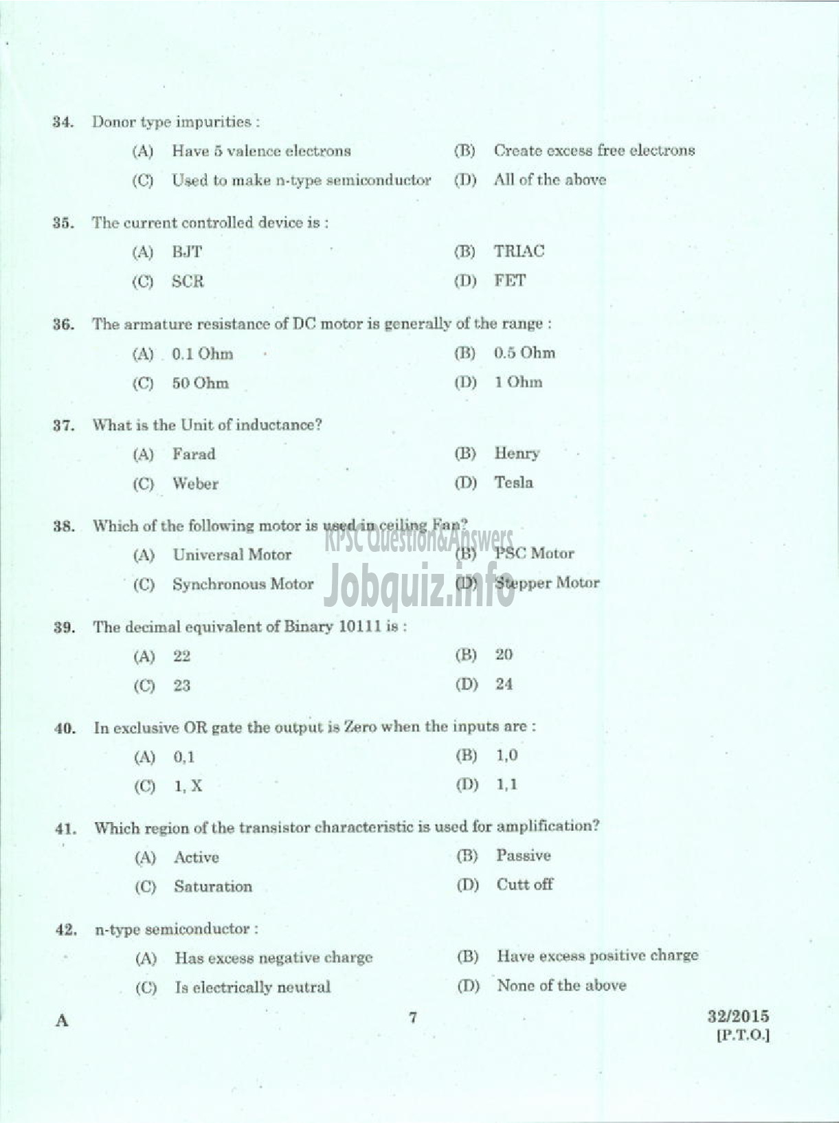 Kerala PSC Question Paper - LABORATORY TECHNICAL ASSISTANT MAINTENANCE AND REPAIRS OF DOMESTIC APPLIANCES VHSE-5