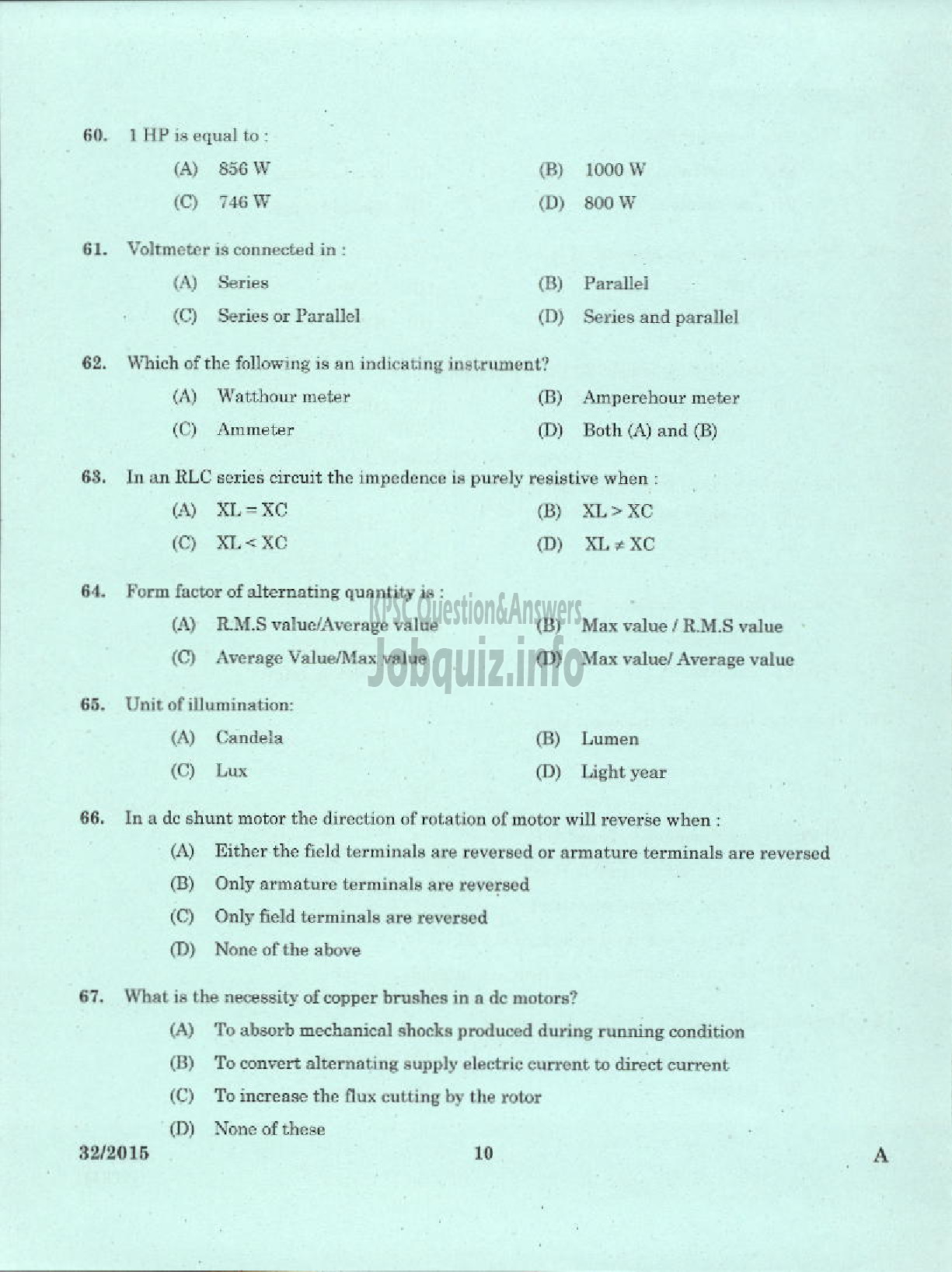 Kerala PSC Question Paper - LABORATORY TECHNICAL ASSISTANT MAINTENANCE AND REPAIRS OF DOMESTIC APPLIANCES VHSE-8