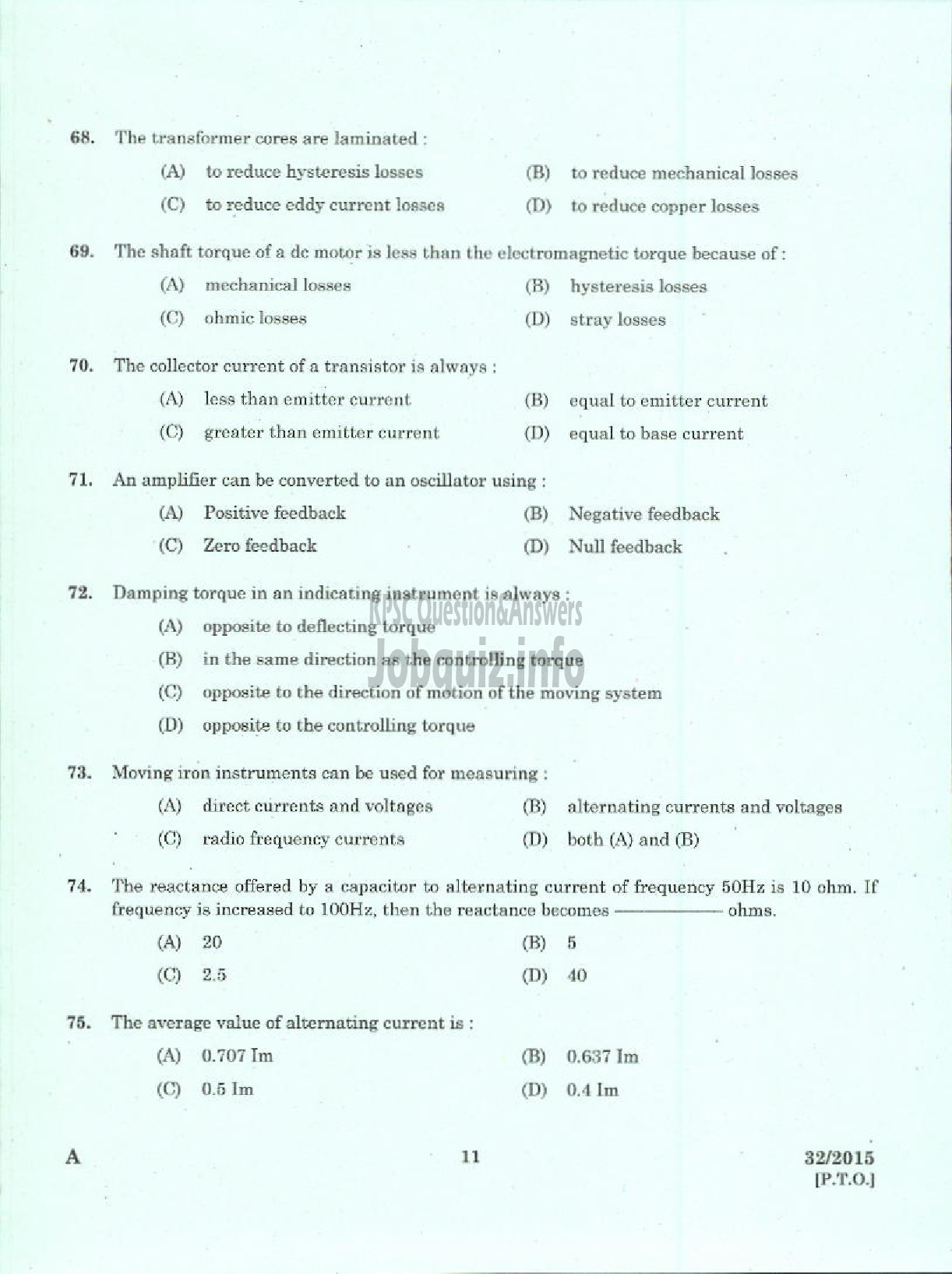 Kerala PSC Question Paper - LABORATORY TECHNICAL ASSISTANT MAINTENANCE AND REPAIRS OF DOMESTIC APPLIANCES VHSE-9