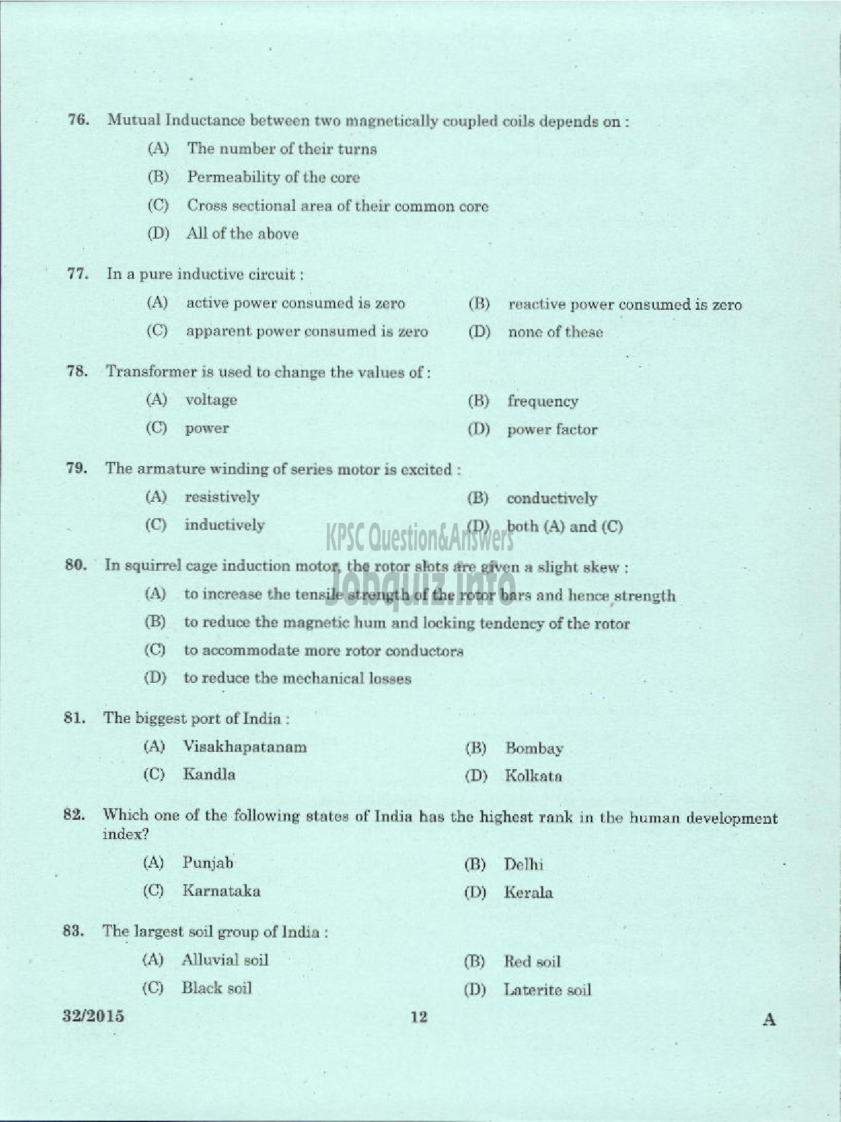 Kerala PSC Question Paper - LABORATORY TECHNICAL ASSISTANT MAINTENANCE AND REPAIRS OF DOMESTIC APPLIANCES VHSE-10