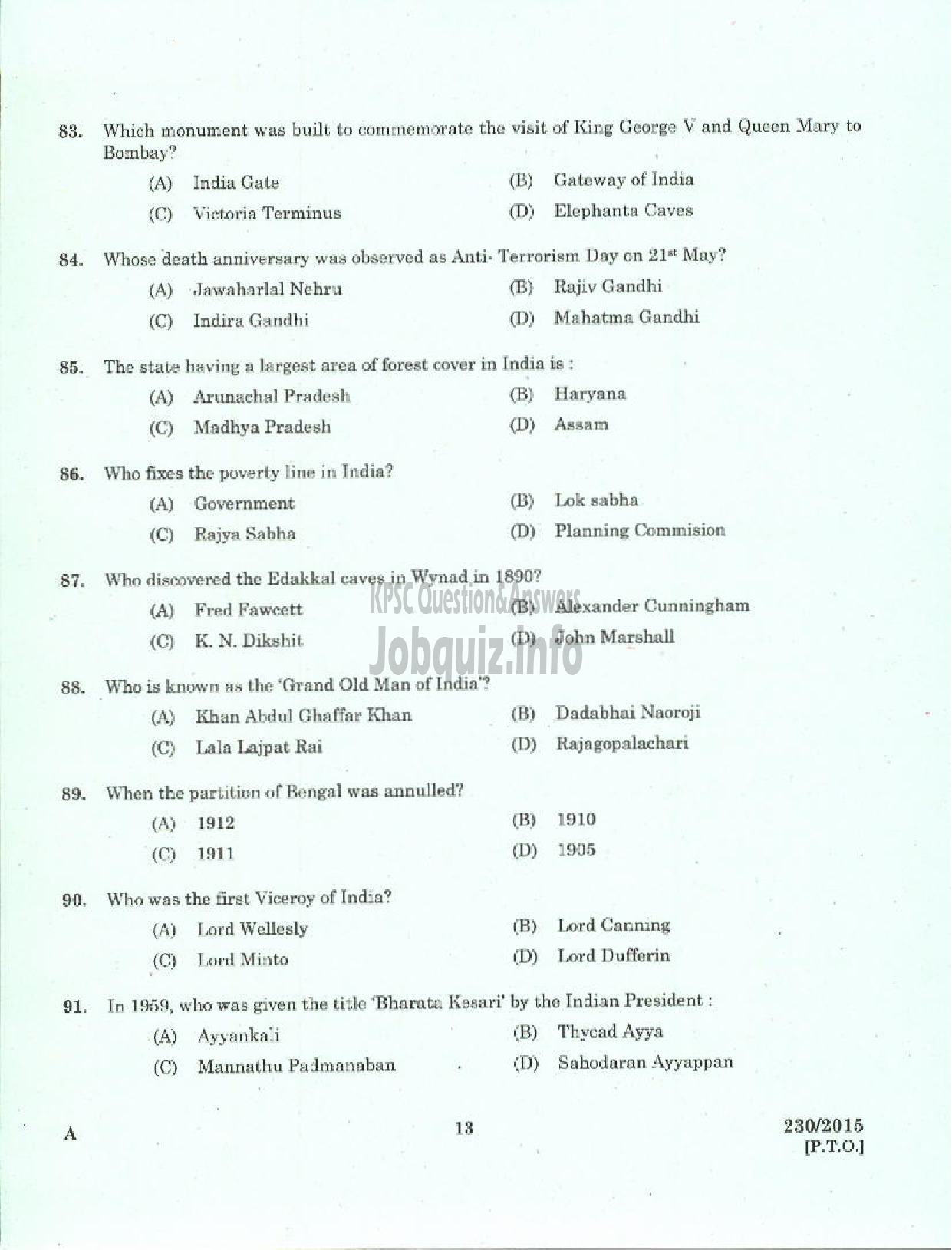 Kerala PSC Question Paper - LABORATORY TECHNICAL ASSISTANT MAINTENANCE AND REPAIRS OF TWO WHEELERS AND THREE WHEELERS VHSE-11