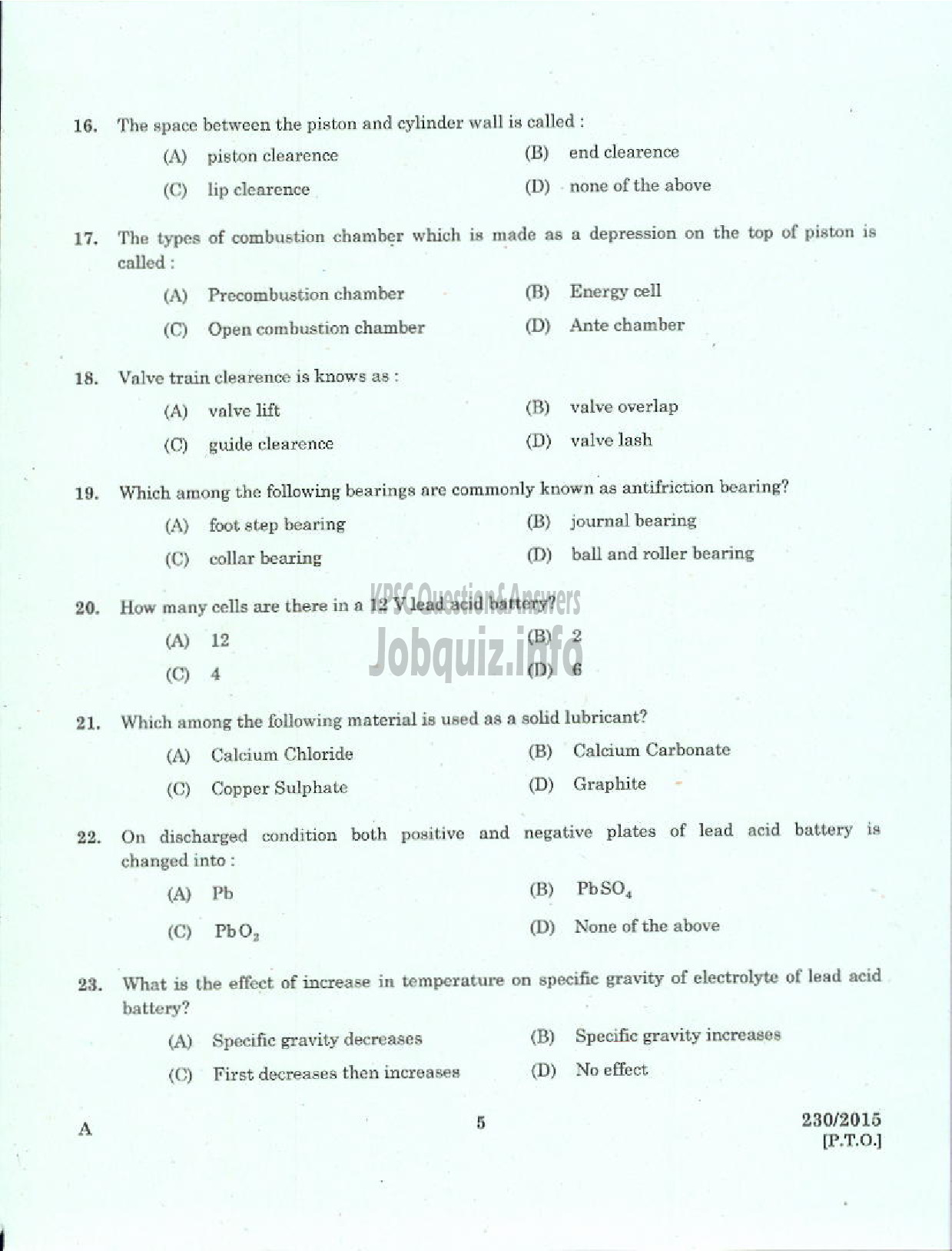 Kerala PSC Question Paper - LABORATORY TECHNICAL ASSISTANT MAINTENANCE AND REPAIRS OF TWO WHEELERS AND THREE WHEELERS VHSE-3