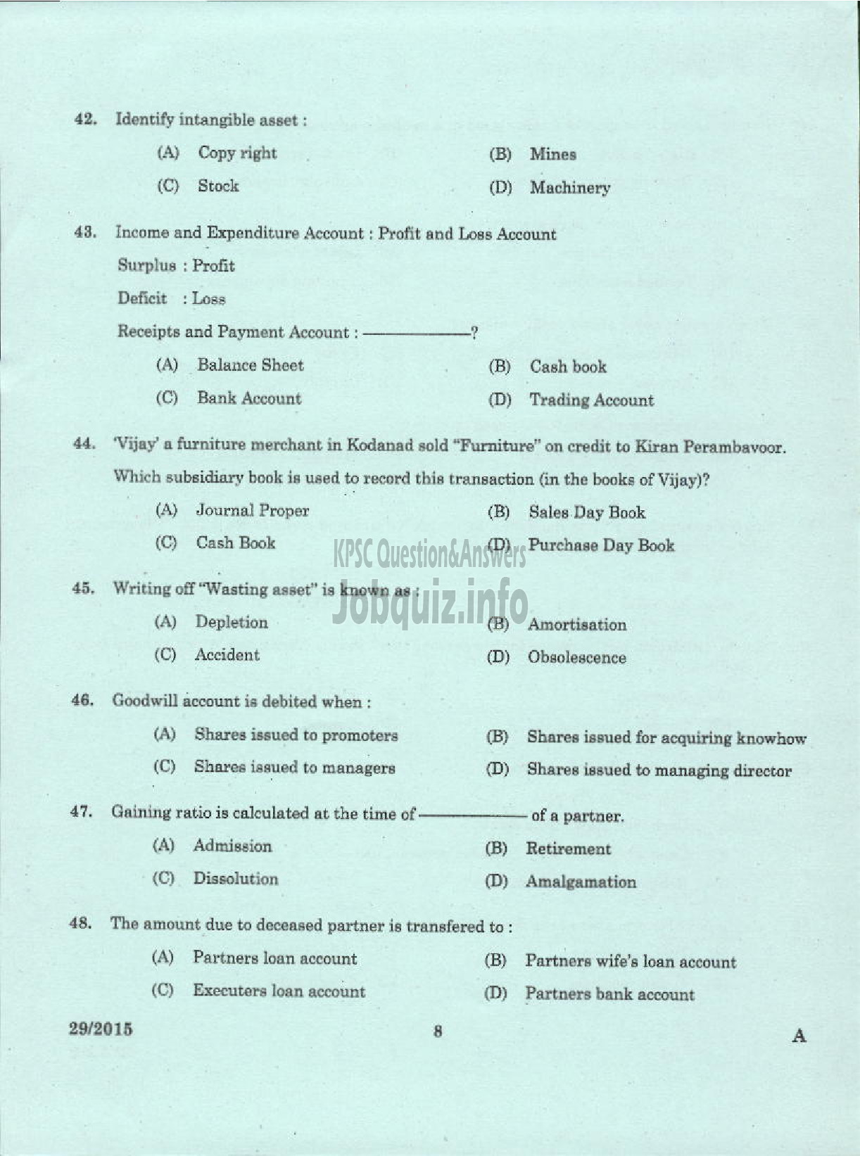 Kerala PSC Question Paper - LABORATORY TECHNICAL ASSISTANT MARKETING AND SALESMANSHIP VHSE-6