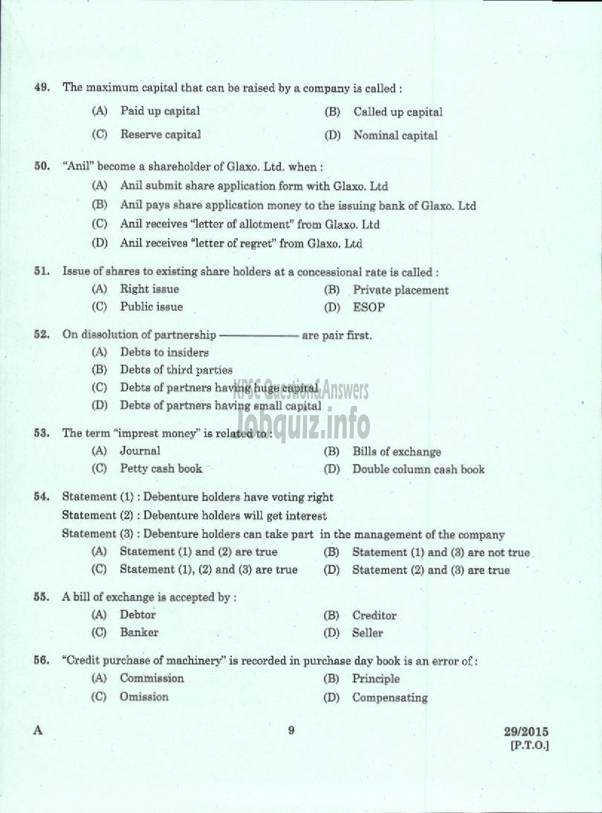 Kerala PSC Question Paper - LABORATORY TECHNICAL ASSISTANT MARKETING AND SALESMANSHIP VHSE-7