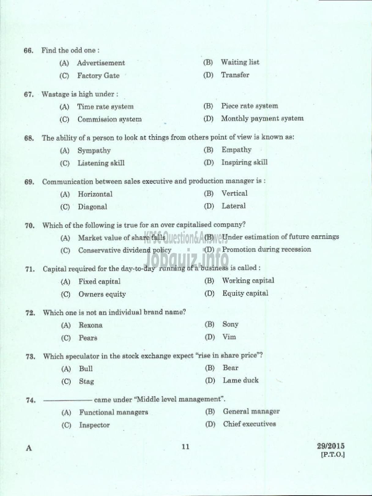 Kerala PSC Question Paper - LABORATORY TECHNICAL ASSISTANT MARKETING AND SALESMANSHIP VHSE-9