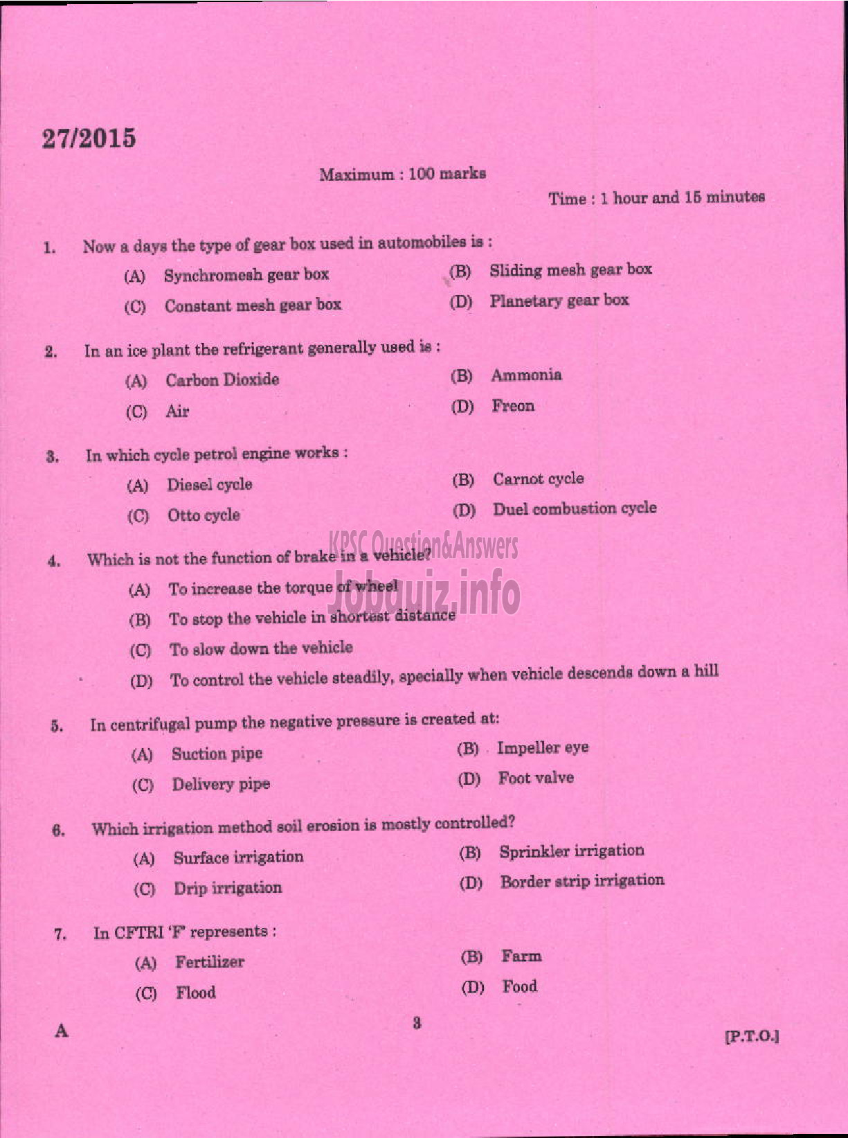 Kerala PSC Question Paper - LABORATORY TECHNICAL ASSISTANT MECHANIICAL SERVICING / AGRO MACHINERY VHSE-1