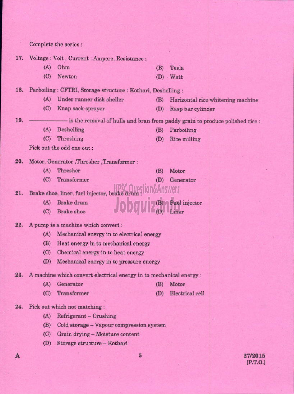 Kerala PSC Question Paper - LABORATORY TECHNICAL ASSISTANT MECHANIICAL SERVICING / AGRO MACHINERY VHSE-3