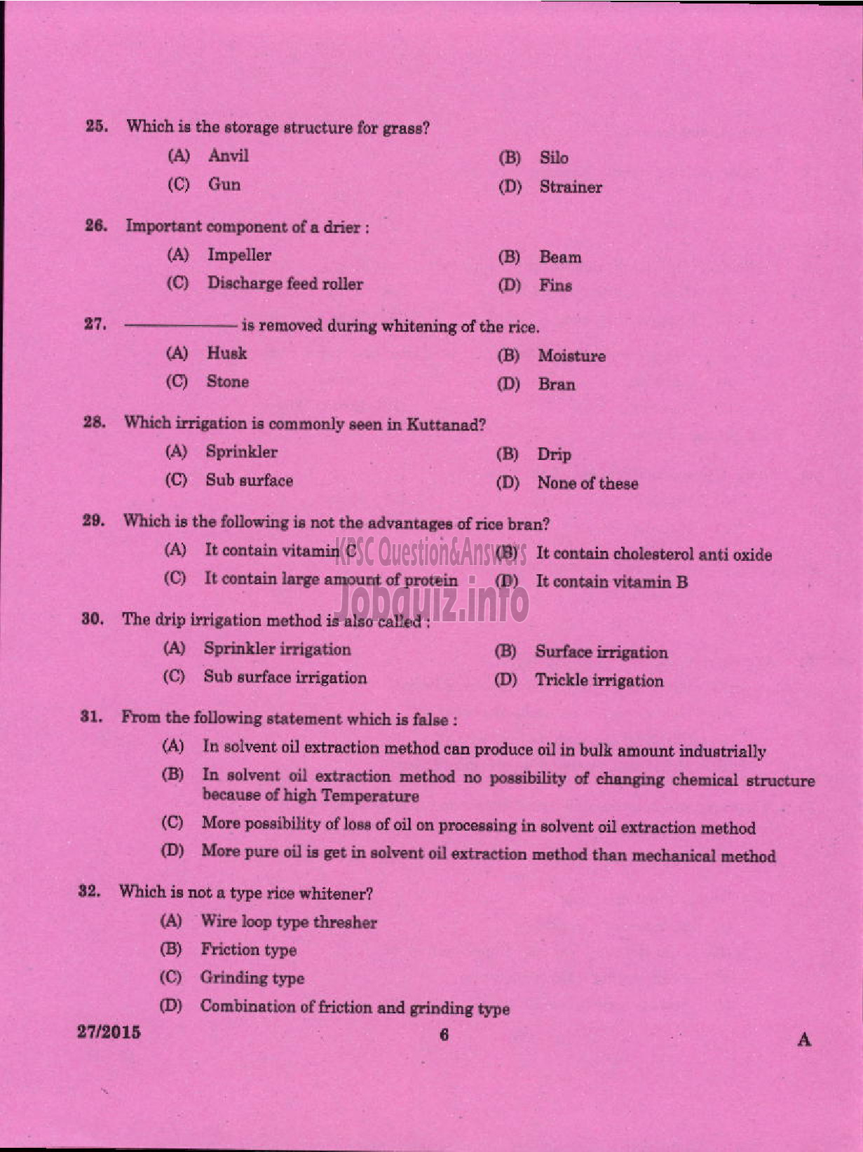 Kerala PSC Question Paper - LABORATORY TECHNICAL ASSISTANT MECHANIICAL SERVICING / AGRO MACHINERY VHSE-4