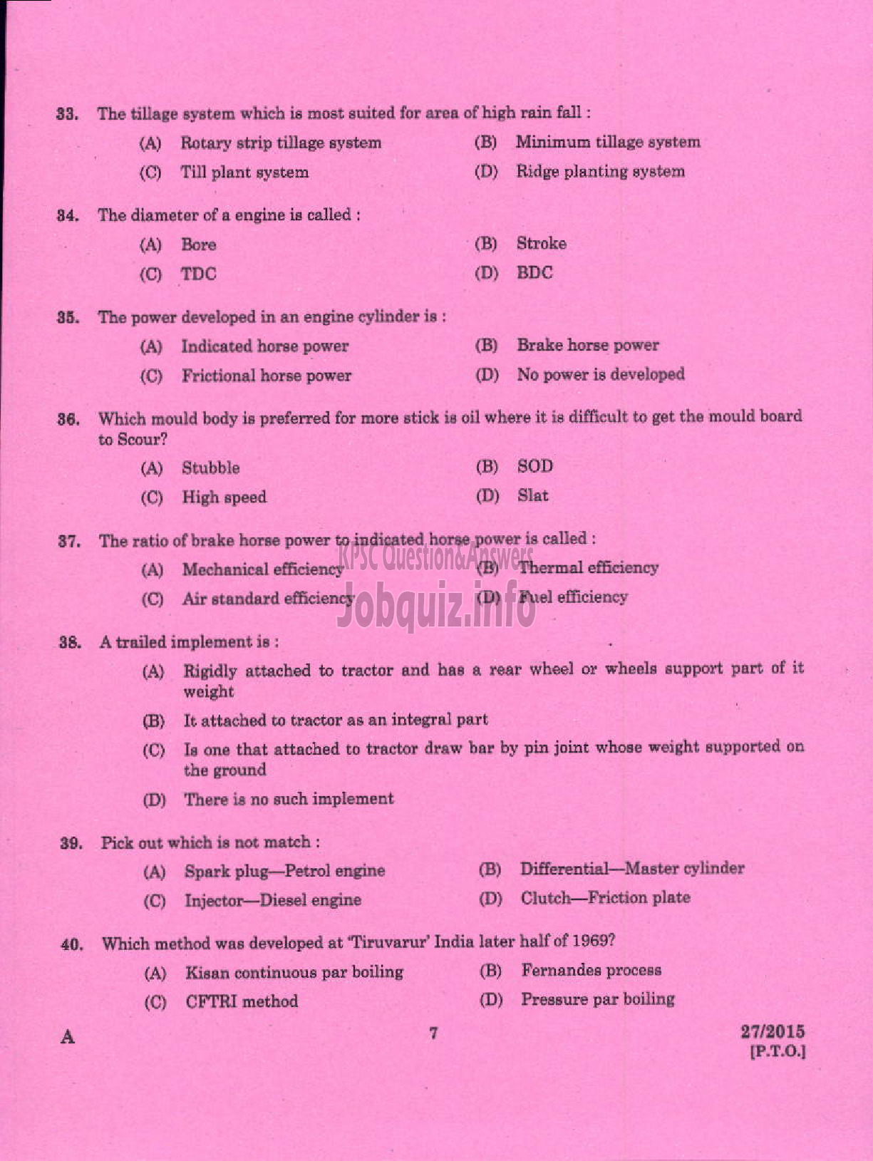 Kerala PSC Question Paper - LABORATORY TECHNICAL ASSISTANT MECHANIICAL SERVICING / AGRO MACHINERY VHSE-5