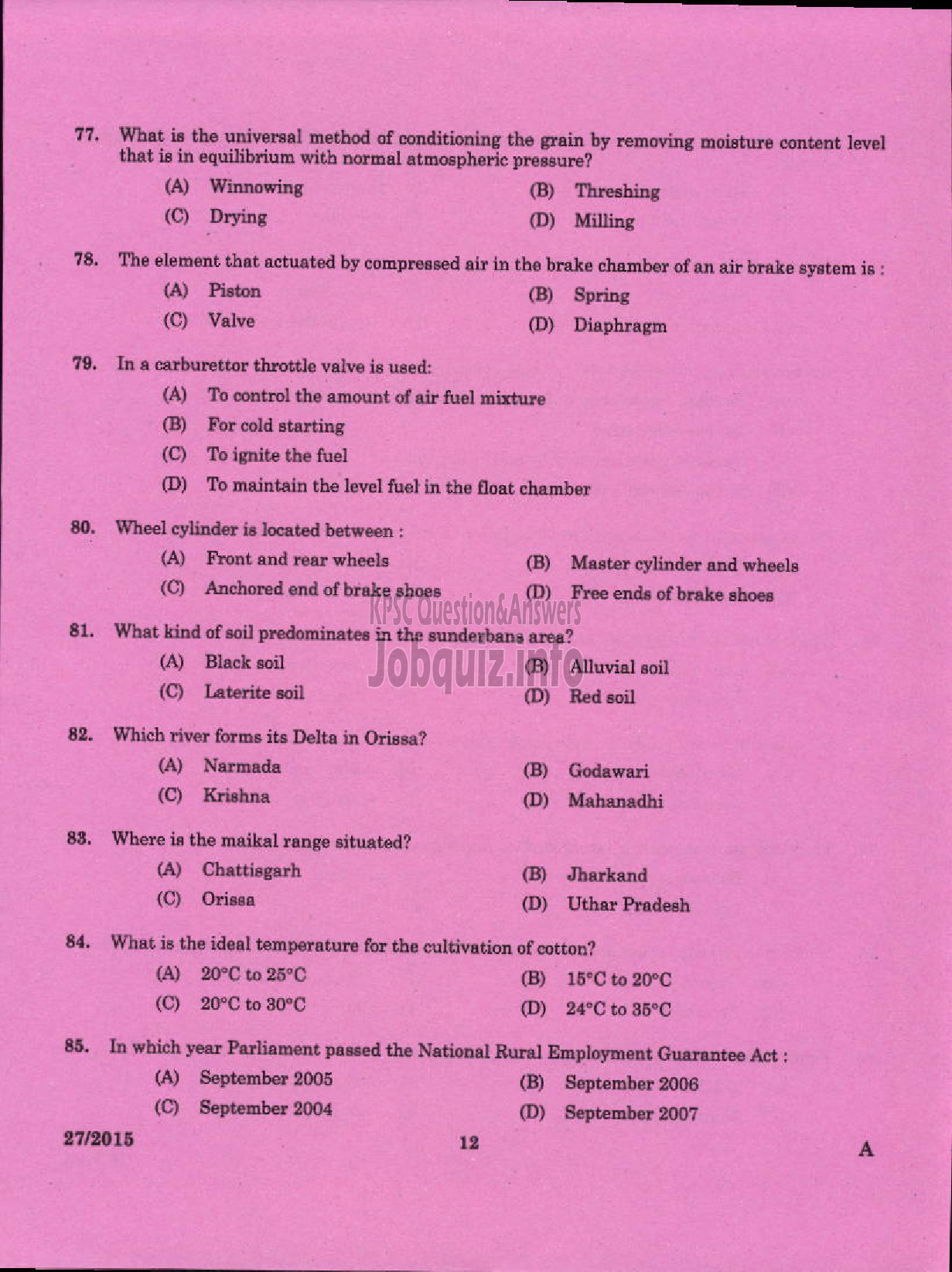 Kerala PSC Question Paper - LABORATORY TECHNICAL ASSISTANT MECHANIICAL SERVICING / AGRO MACHINERY VHSE-10