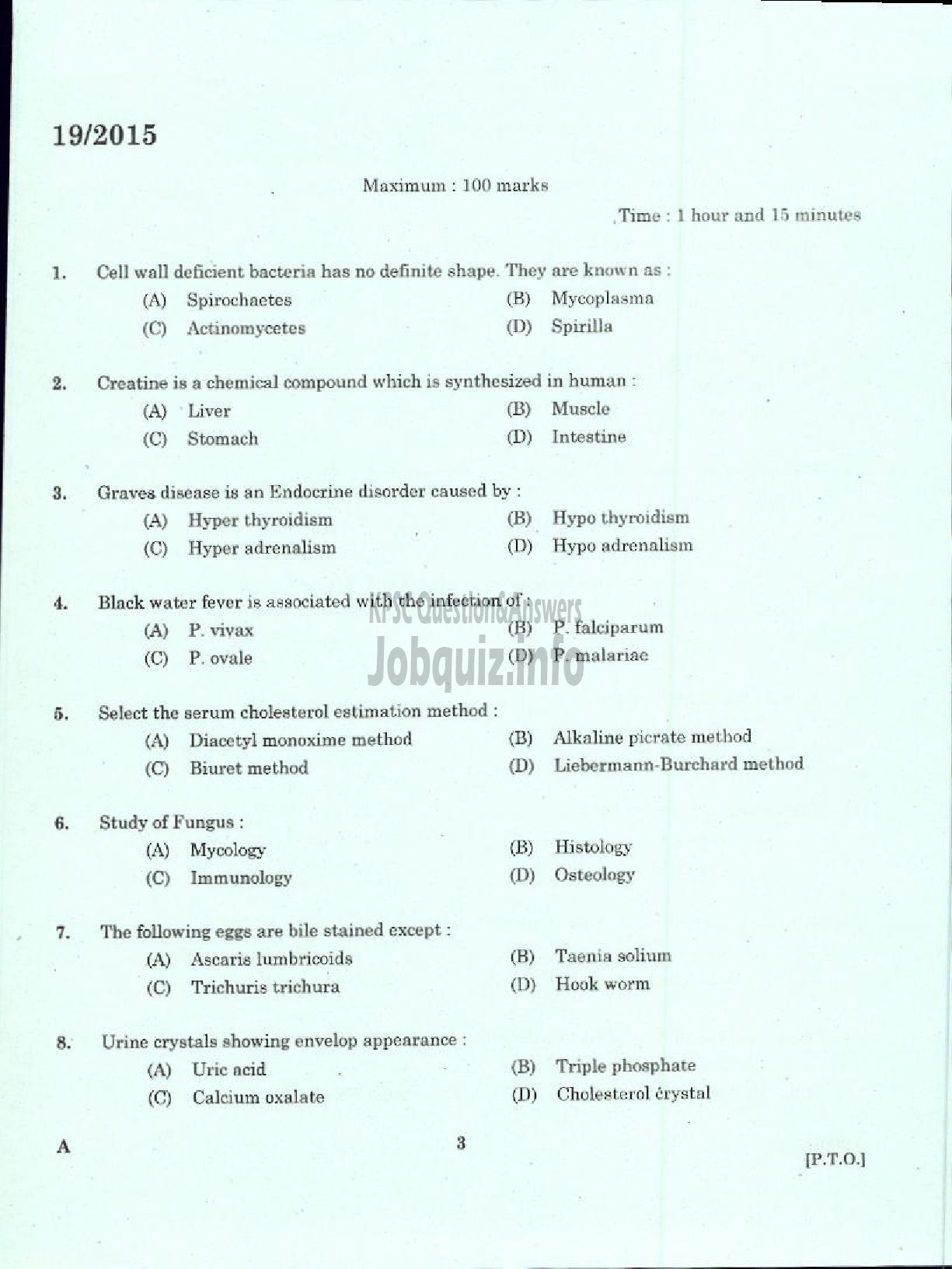 Kerala PSC Question Paper - LABORATORY TECHNICAL ASSISTANT / MEDICAL LABORATORY TECHNICIAN VHSE-1