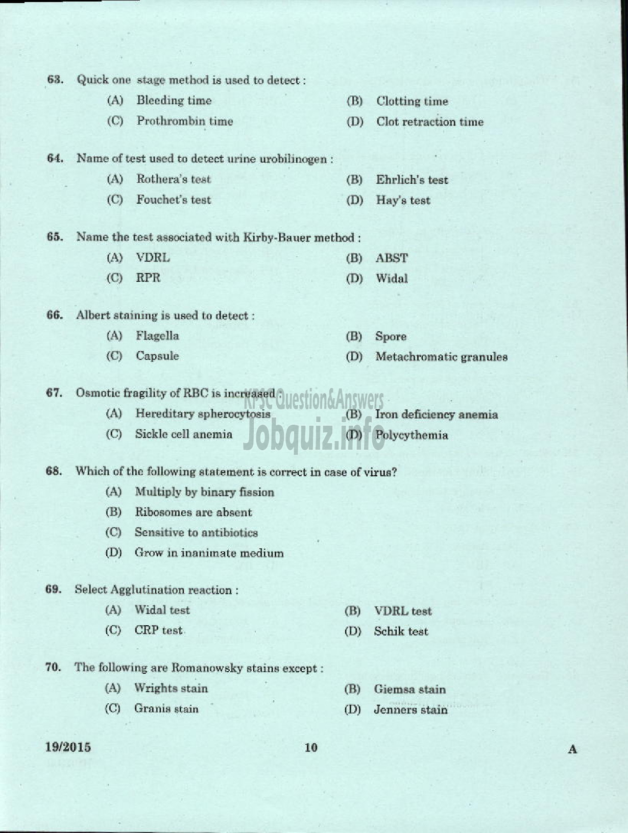 Kerala PSC Question Paper - LABORATORY TECHNICAL ASSISTANT / MEDICAL LABORATORY TECHNICIAN VHSE-8