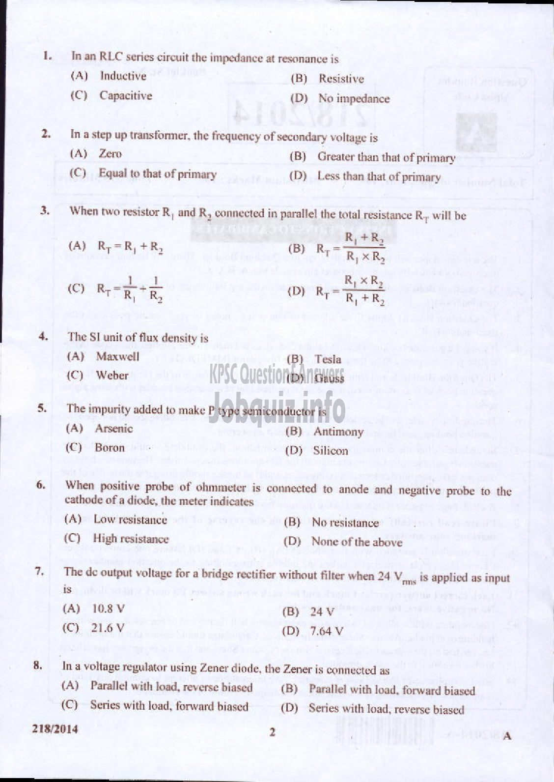 Kerala PSC Question Paper - LABORATORY TECHNICAL ASSISTANT MRRTV VHSE-2