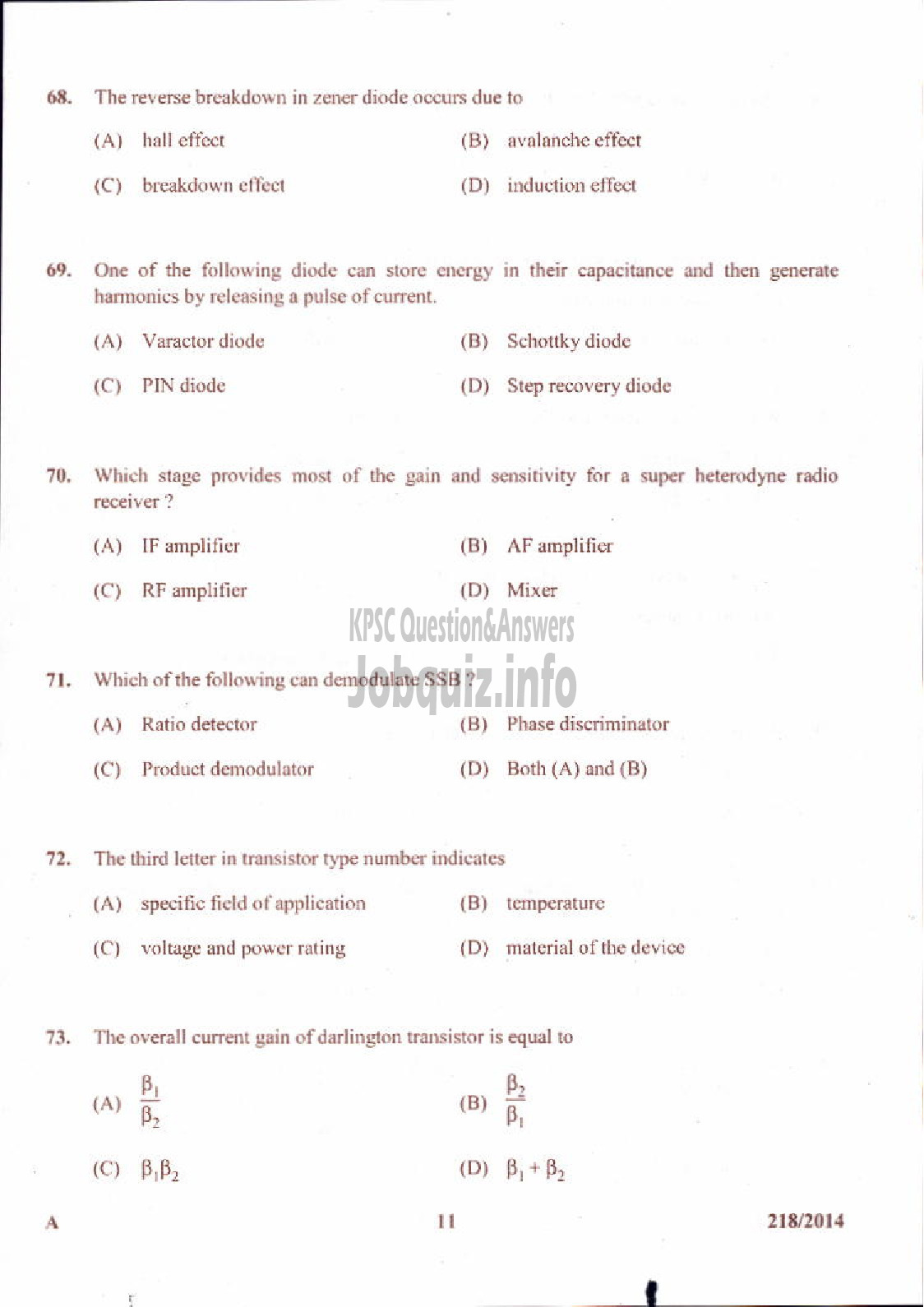 Kerala PSC Question Paper - LABORATORY TECHNICAL ASSISTANT MRRTV VHSE-11