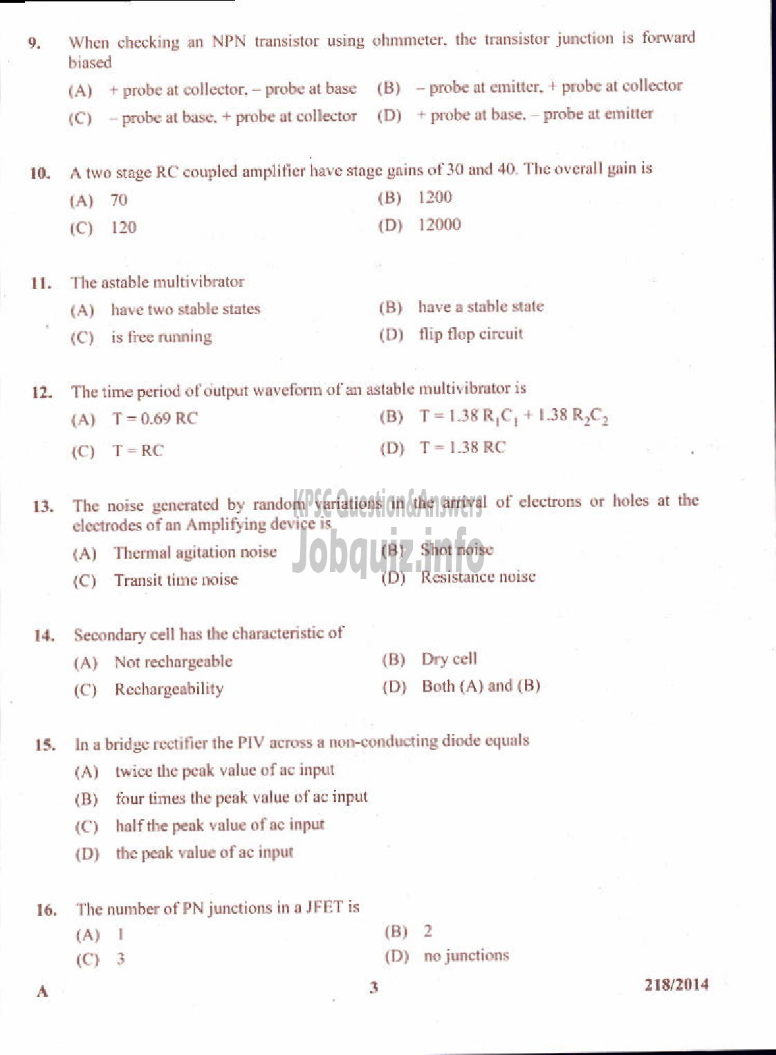 Kerala PSC Question Paper - LABORATORY TECHNICAL ASSISTANT MRRTV VHSE-3