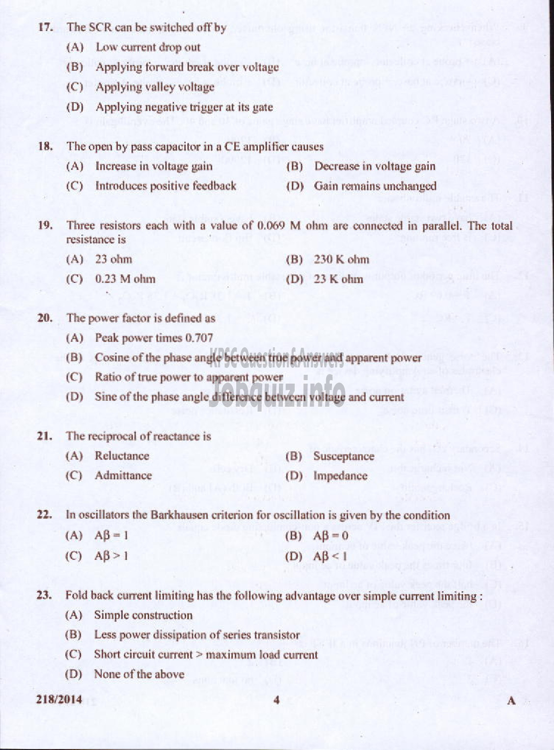 Kerala PSC Question Paper - LABORATORY TECHNICAL ASSISTANT MRRTV VHSE-4