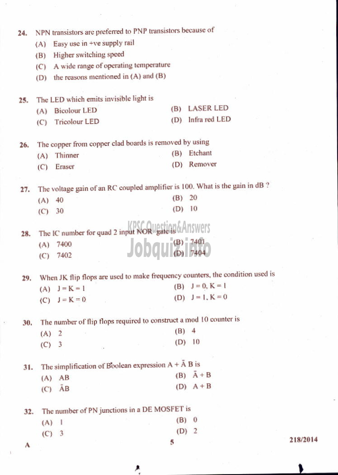 Kerala PSC Question Paper - LABORATORY TECHNICAL ASSISTANT MRRTV VHSE-5