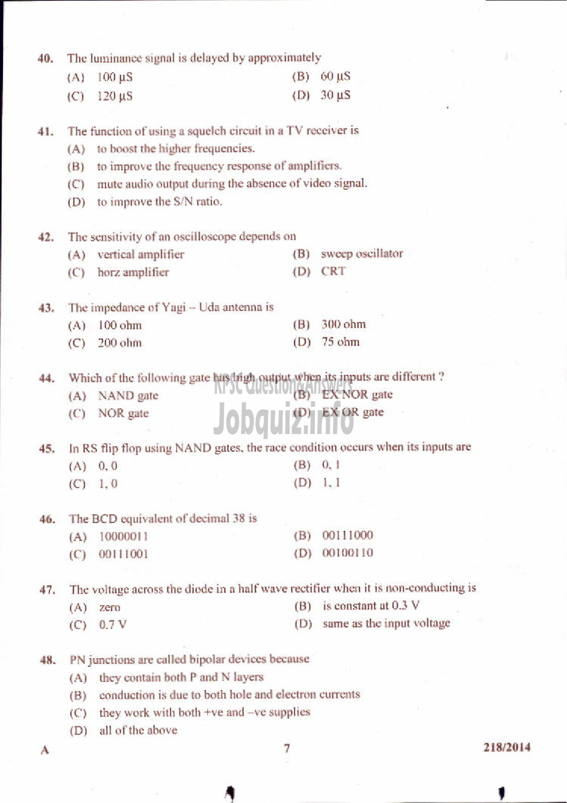 Kerala PSC Question Paper - LABORATORY TECHNICAL ASSISTANT MRRTV VHSE-7