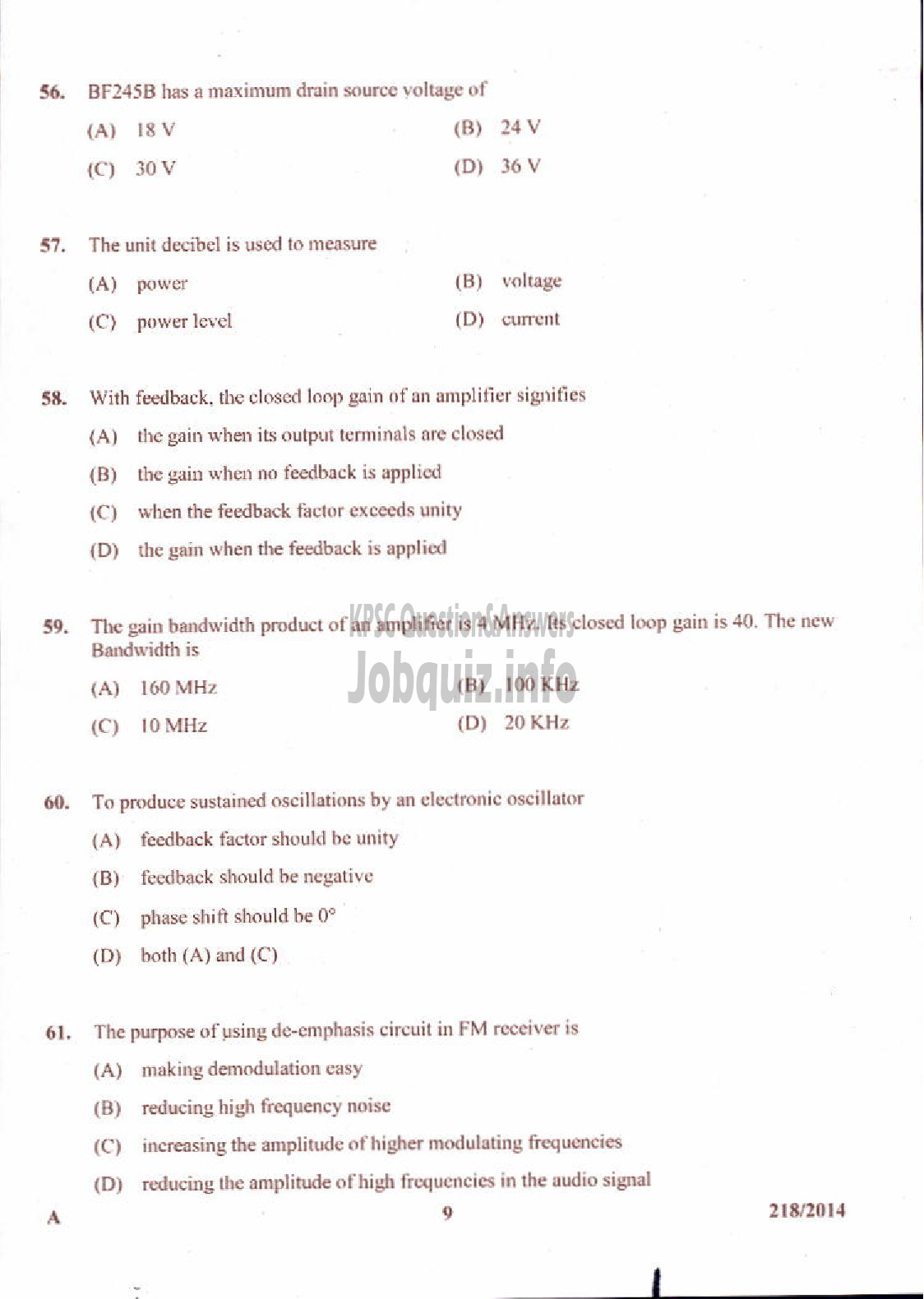 Kerala PSC Question Paper - LABORATORY TECHNICAL ASSISTANT MRRTV VHSE-9