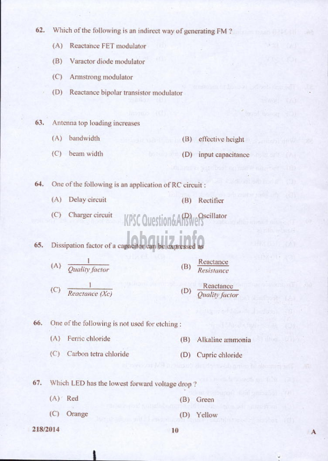 Kerala PSC Question Paper - LABORATORY TECHNICAL ASSISTANT MRRTV VHSE-10