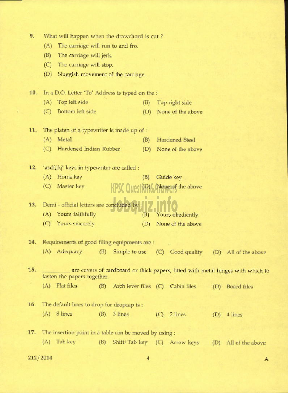 Kerala PSC Question Paper - LABORATORY TECHNICAL ASSISTANT OFFICE SECRETARYSHIP VHSE-2