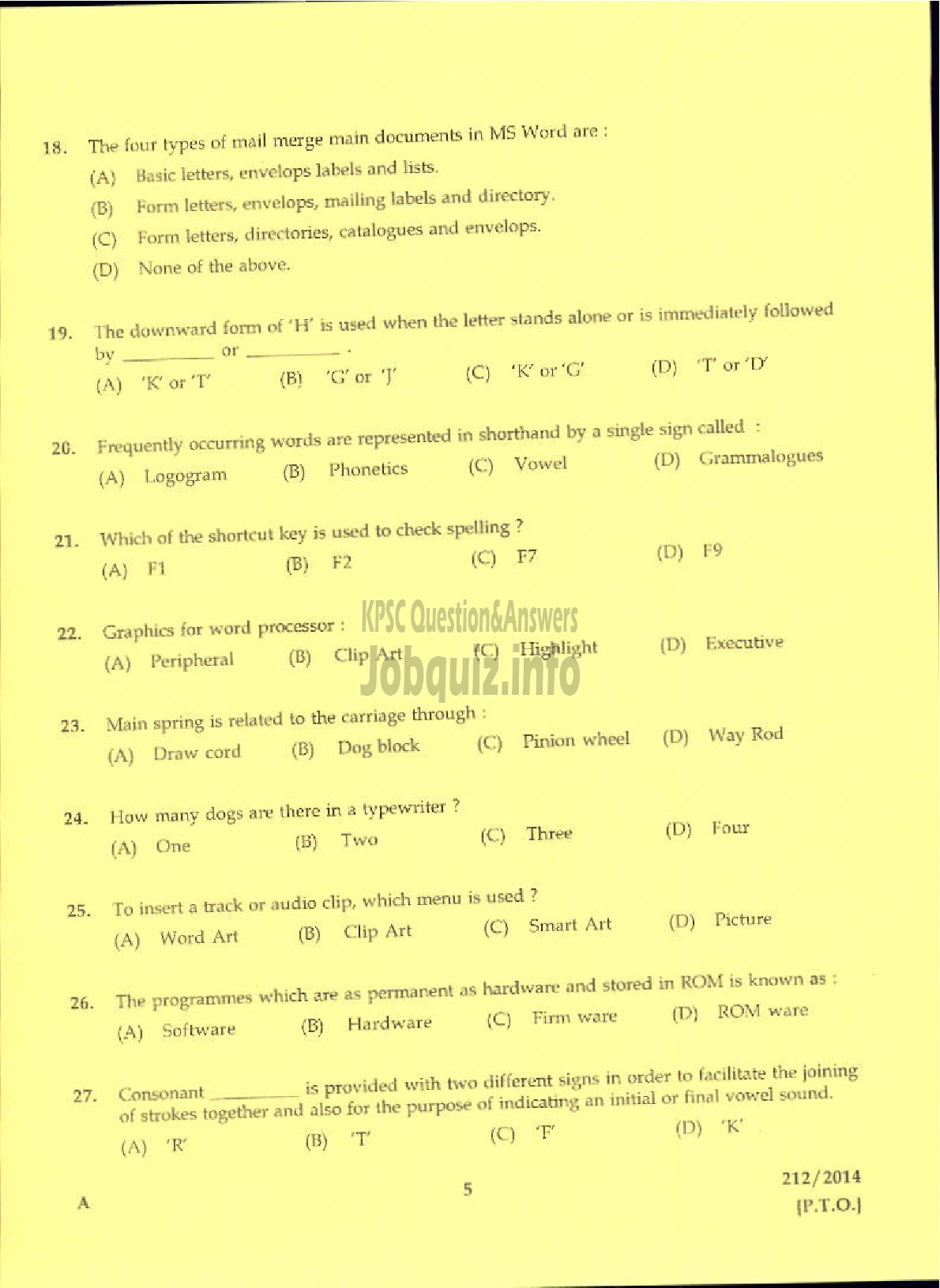 Kerala PSC Question Paper - LABORATORY TECHNICAL ASSISTANT OFFICE SECRETARYSHIP VHSE-3