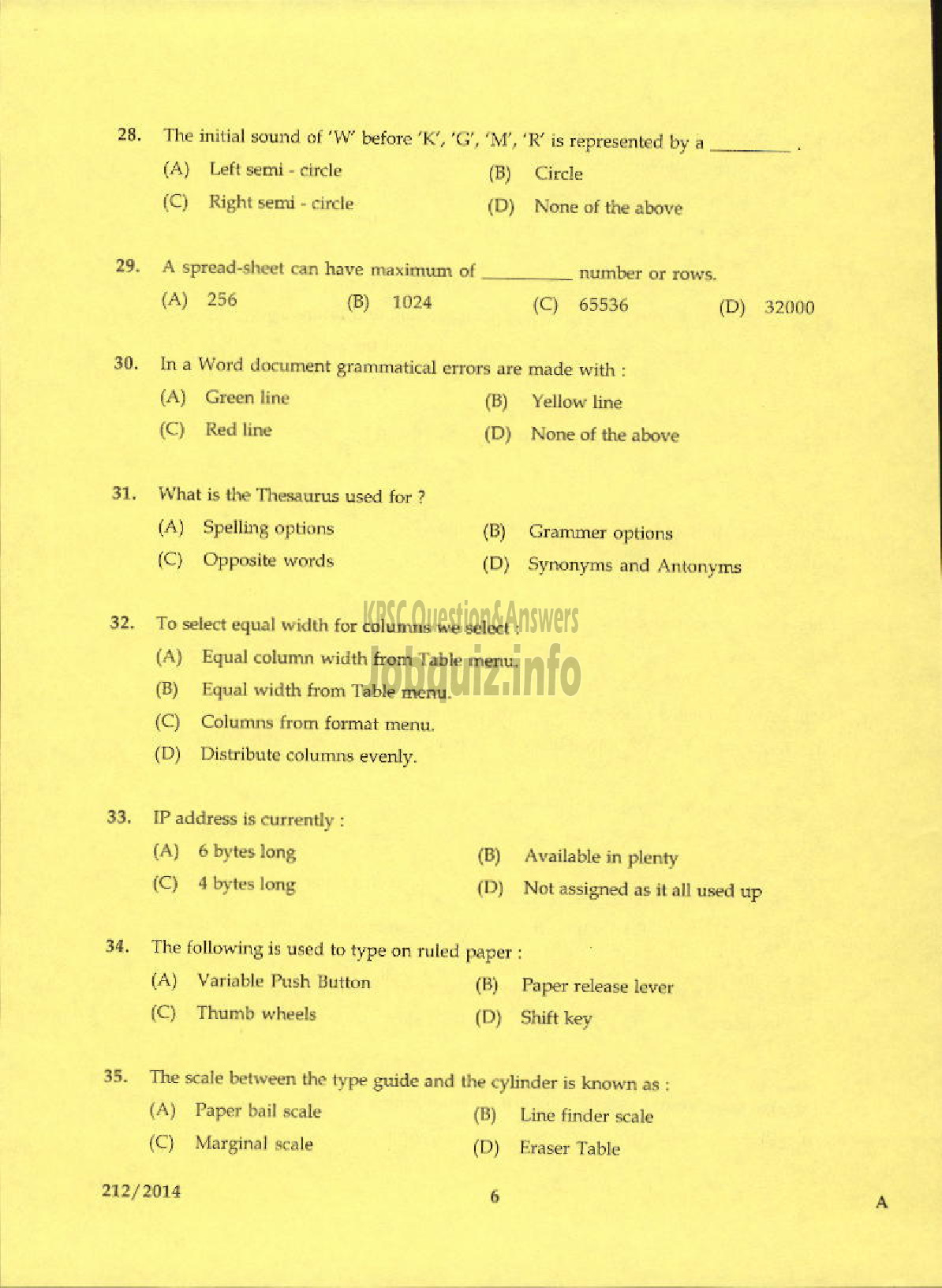 Kerala PSC Question Paper - LABORATORY TECHNICAL ASSISTANT OFFICE SECRETARYSHIP VHSE-4