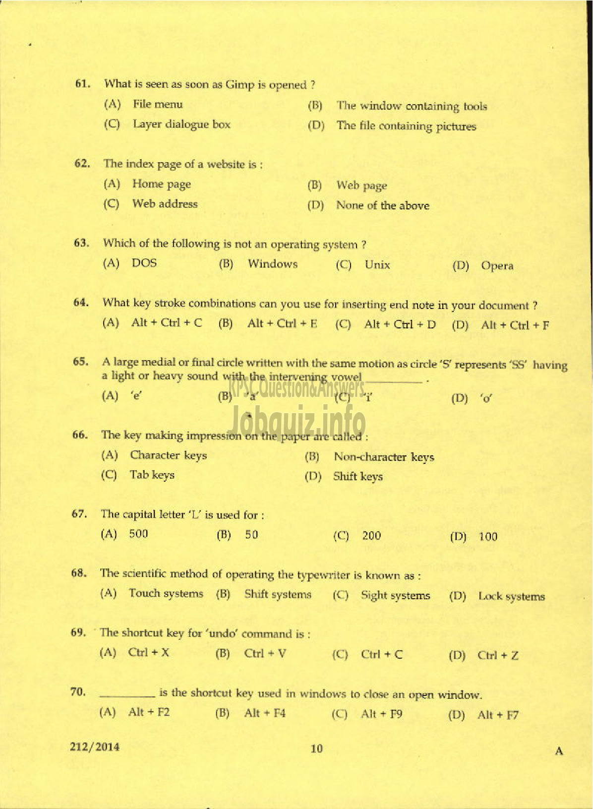 Kerala PSC Question Paper - LABORATORY TECHNICAL ASSISTANT OFFICE SECRETARYSHIP VHSE-8