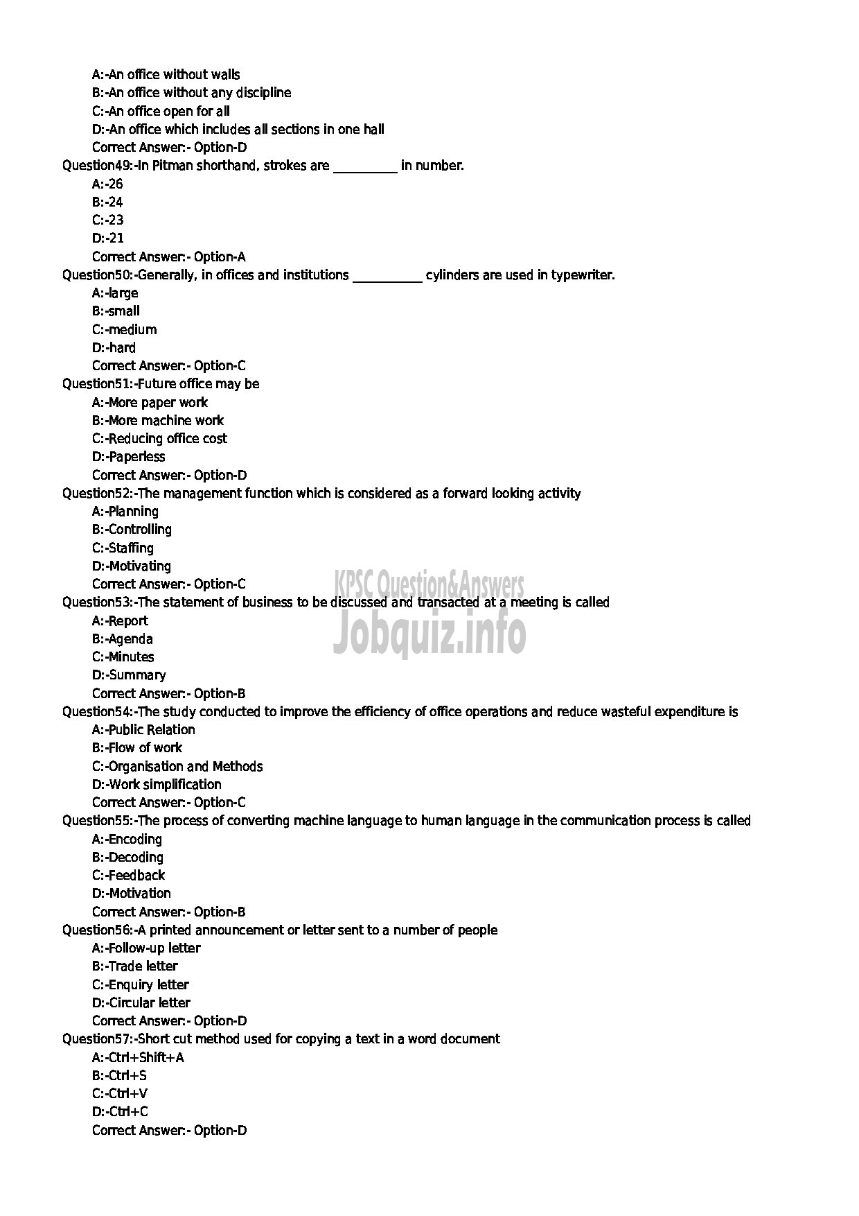 Kerala PSC Question Paper - LABORATORY TECHNICAL ASSISTANT OFFICE SECRETARYSHIP VHSE-6