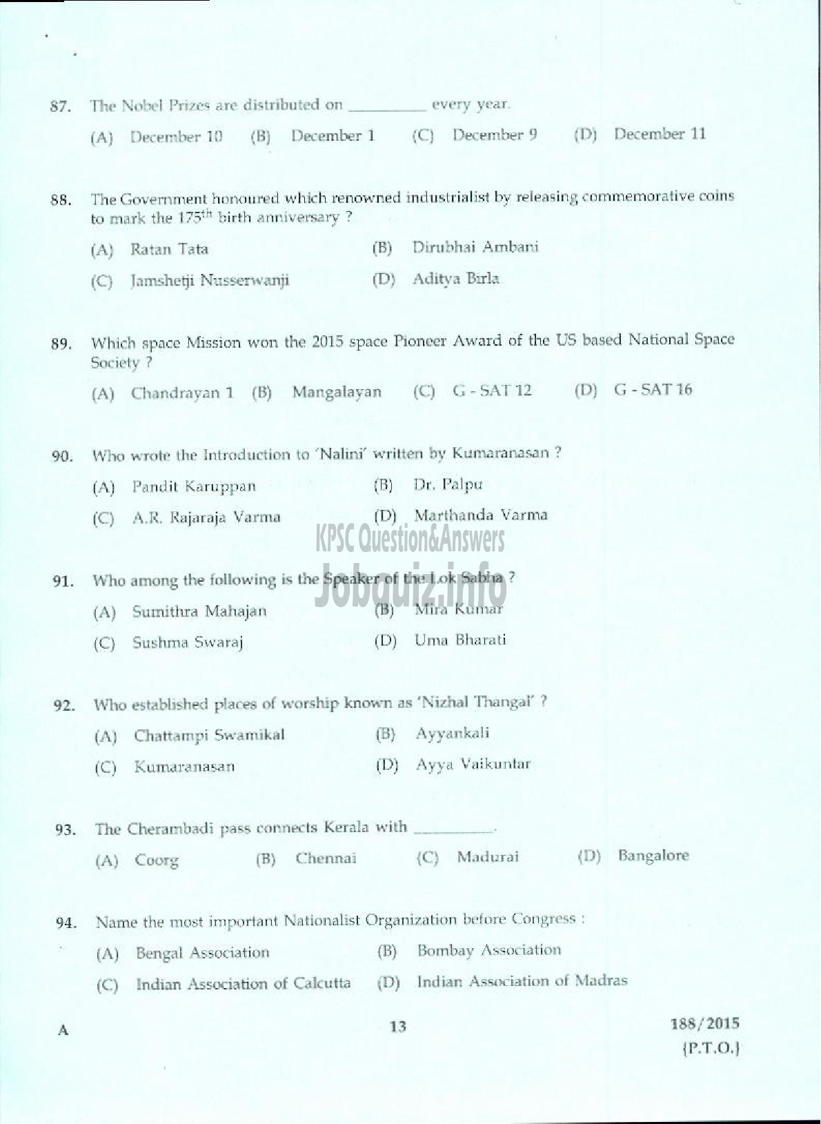 Kerala PSC Question Paper - LABORATORY TECHNICAL ASSISTANT PRINTING TECHNOLOGY VHSE-11