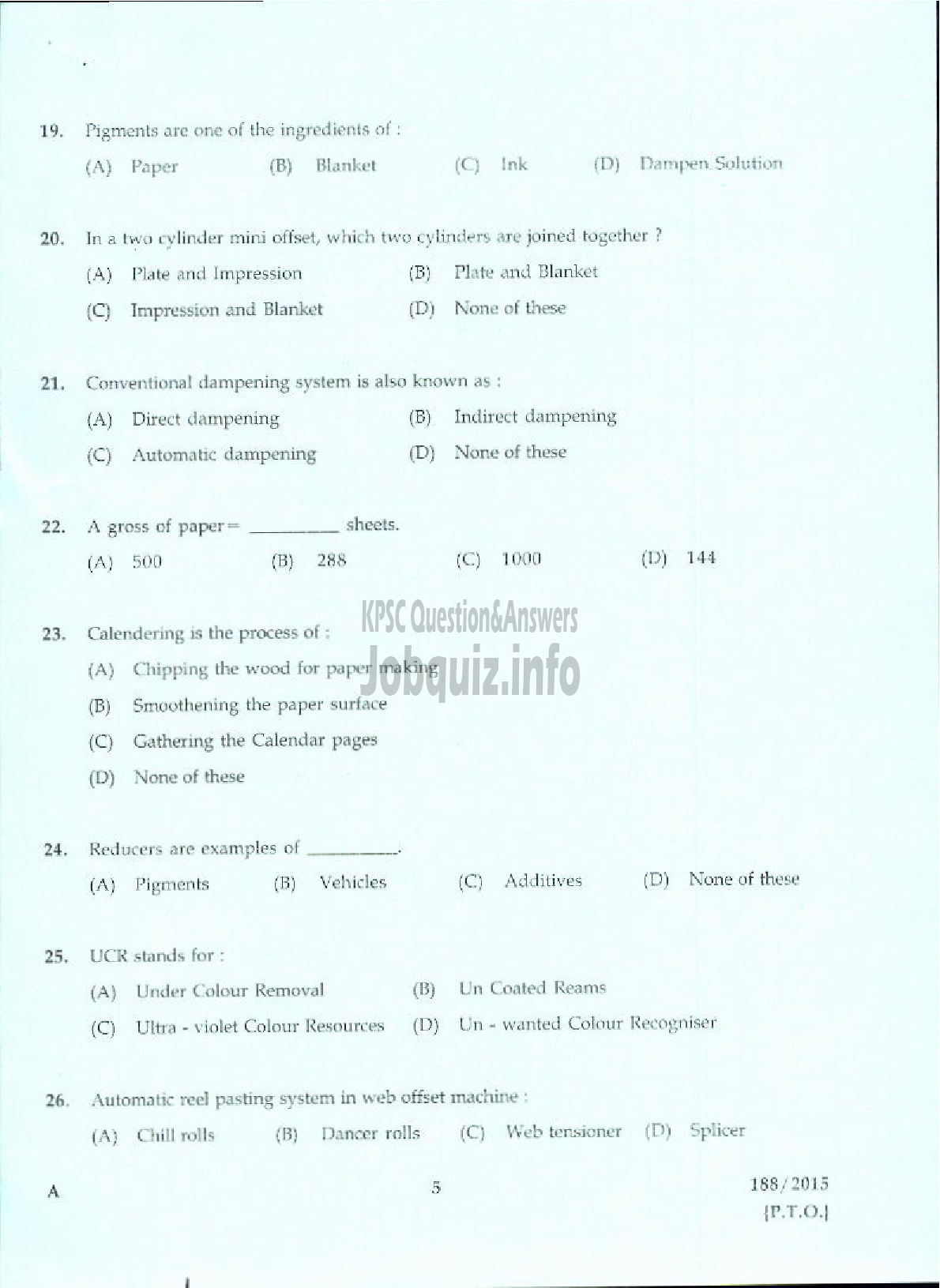 Kerala PSC Question Paper - LABORATORY TECHNICAL ASSISTANT PRINTING TECHNOLOGY VHSE-3