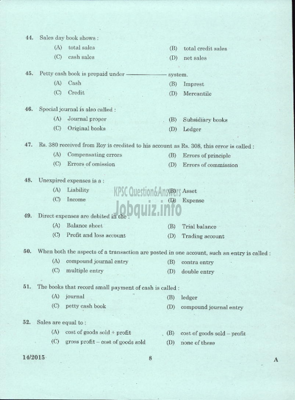 Kerala PSC Question Paper - LABORATORY TECHNICAL ASSISTANT RECEPTION BOOK KEEPING AND COMMUNICATION VHSE-6