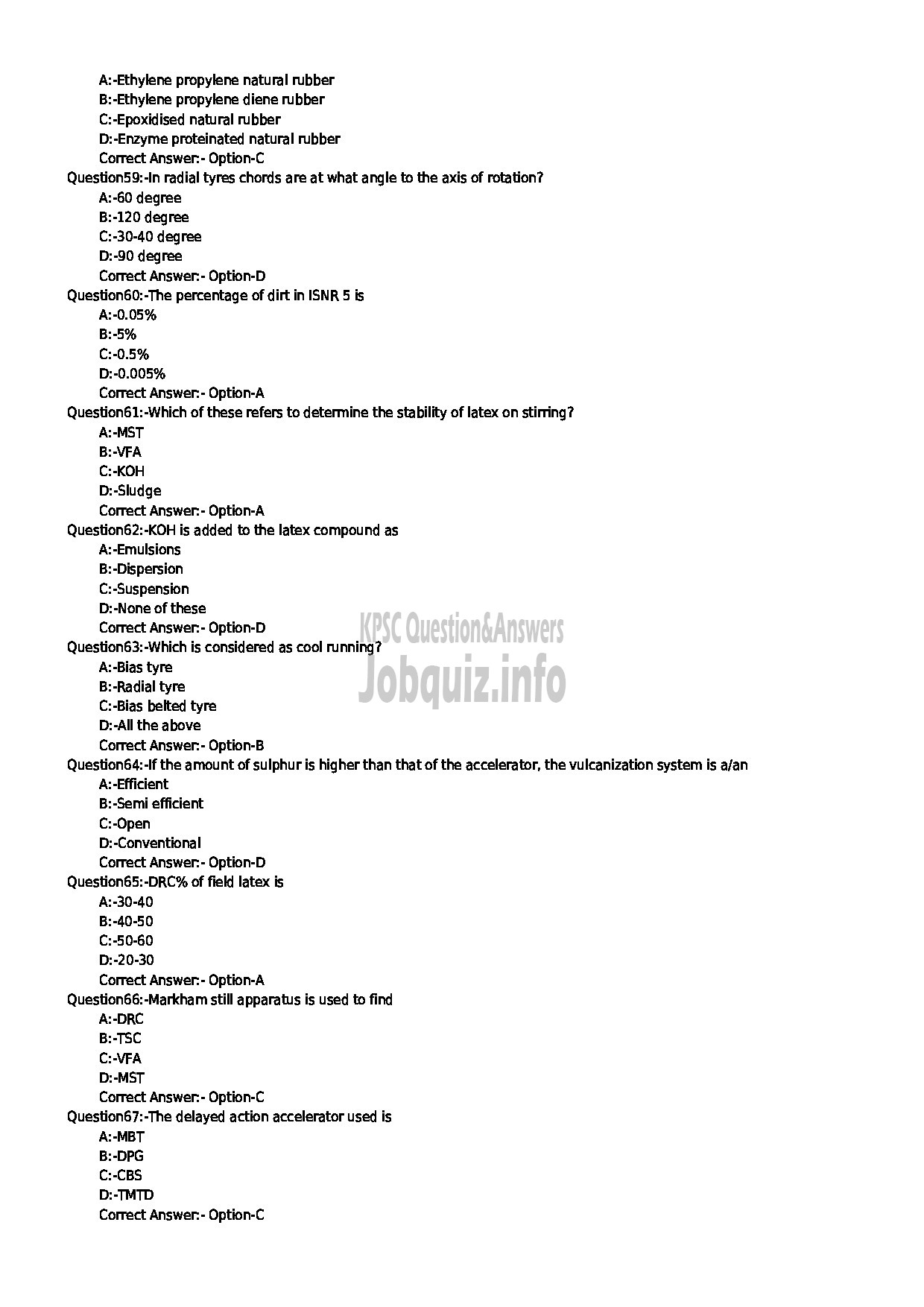 Kerala PSC Question Paper - LABORATORY TECHNICAL ASSISTANT RUBBER TECHNOLOGY KVHSE-7