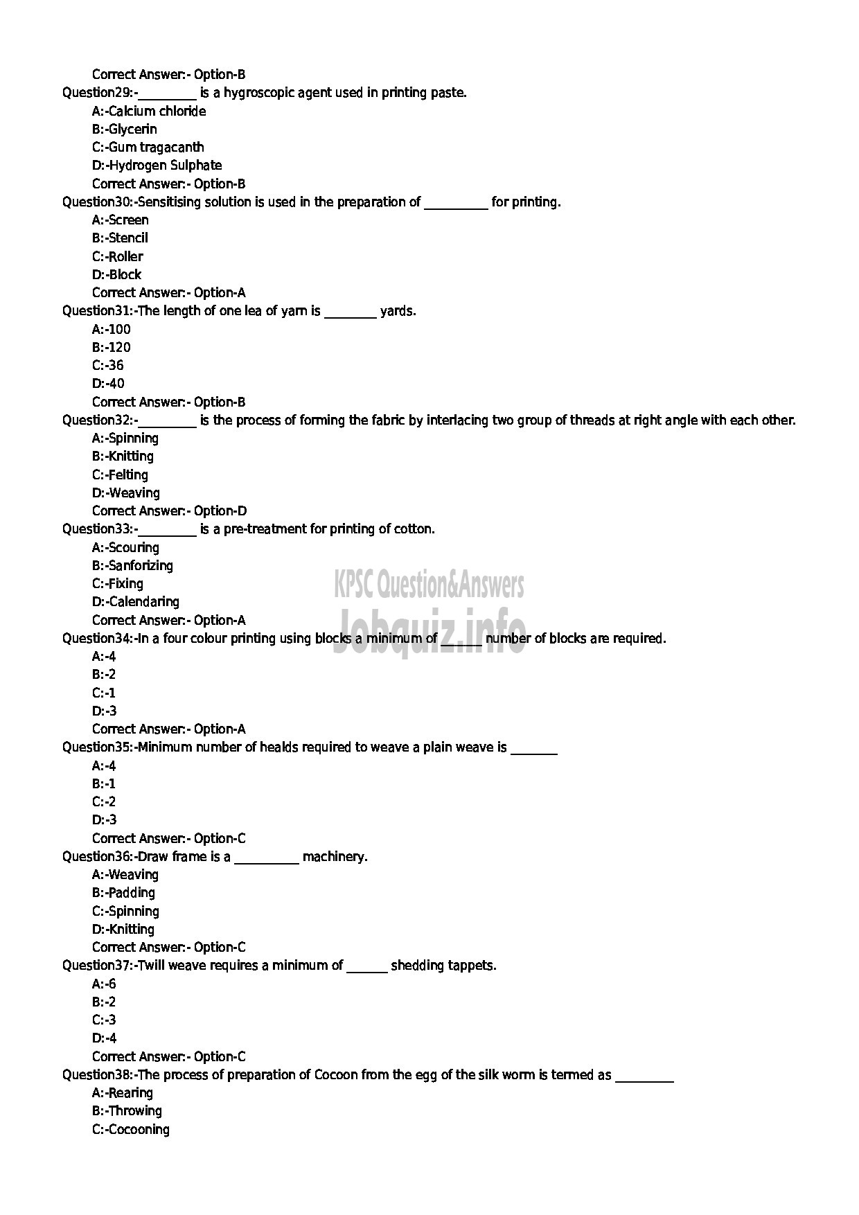 Kerala PSC Question Paper - LABORATORY TECHNICAL ASSISTANT TEXTILE DYEING AND PRINTING-4