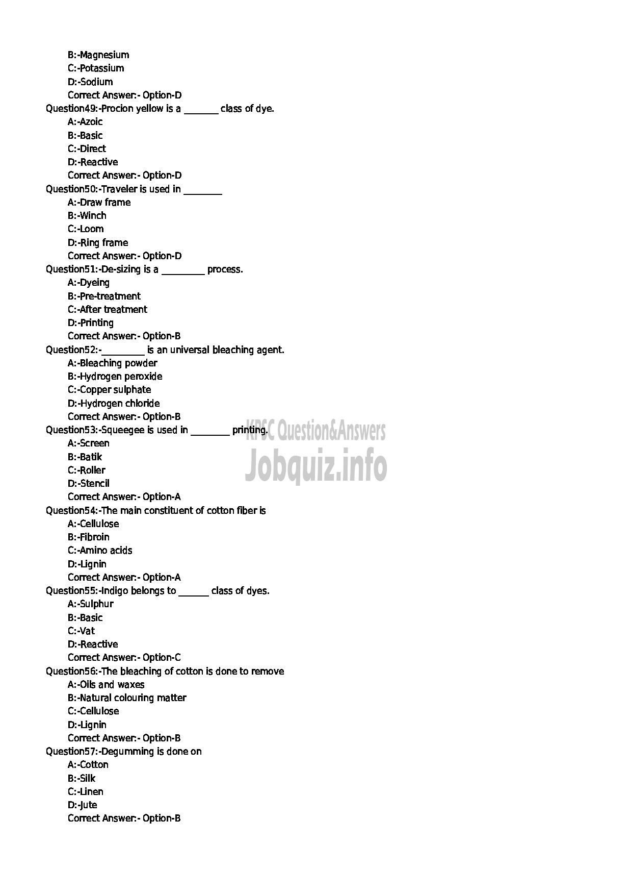 Kerala PSC Question Paper - LABORATORY TECHNICAL ASSISTANT TEXTILE DYEING AND PRINTING-6