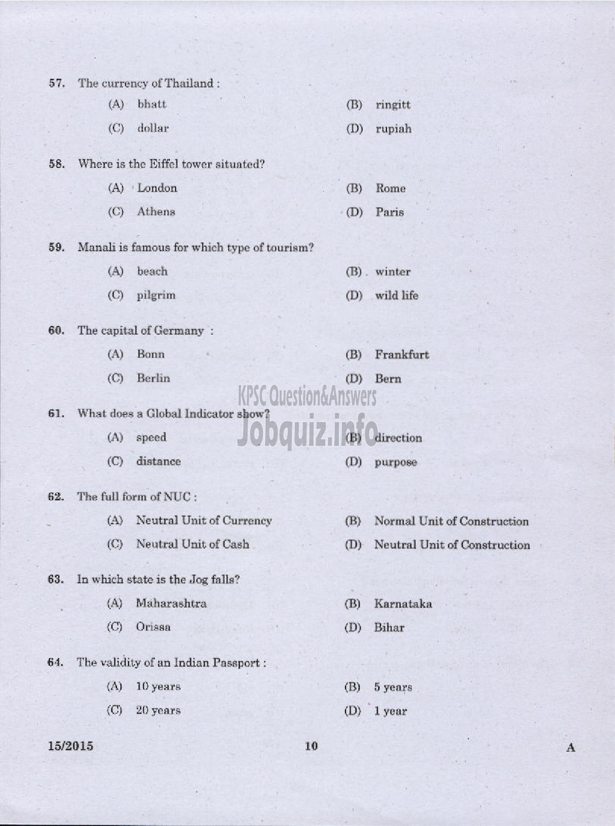 Kerala PSC Question Paper - LABORATORY TECHNICAL ASSISTANT TRAVEL AND TOURISM VHSE-8