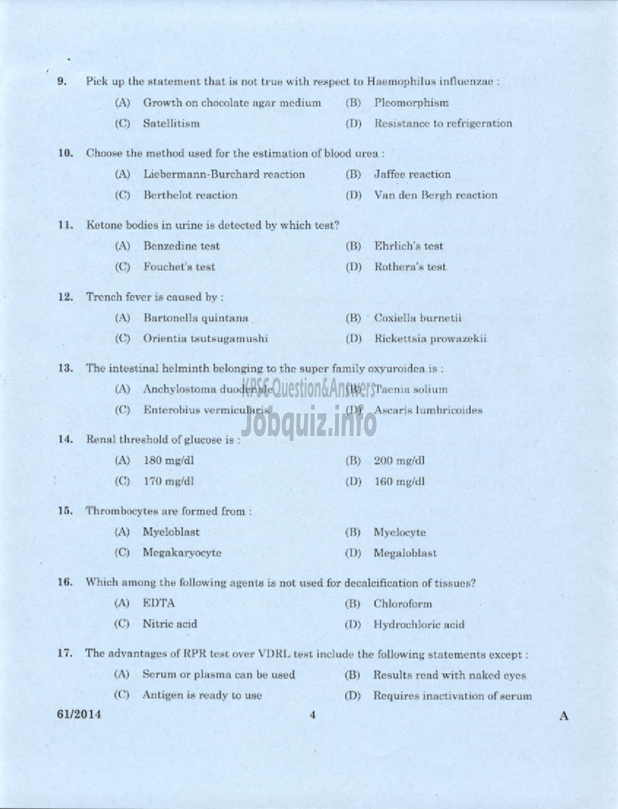 Kerala PSC Question Paper - LABORATORY TECHNICIAN GRADE II AYURVEDA COLLEGE TVPM-2