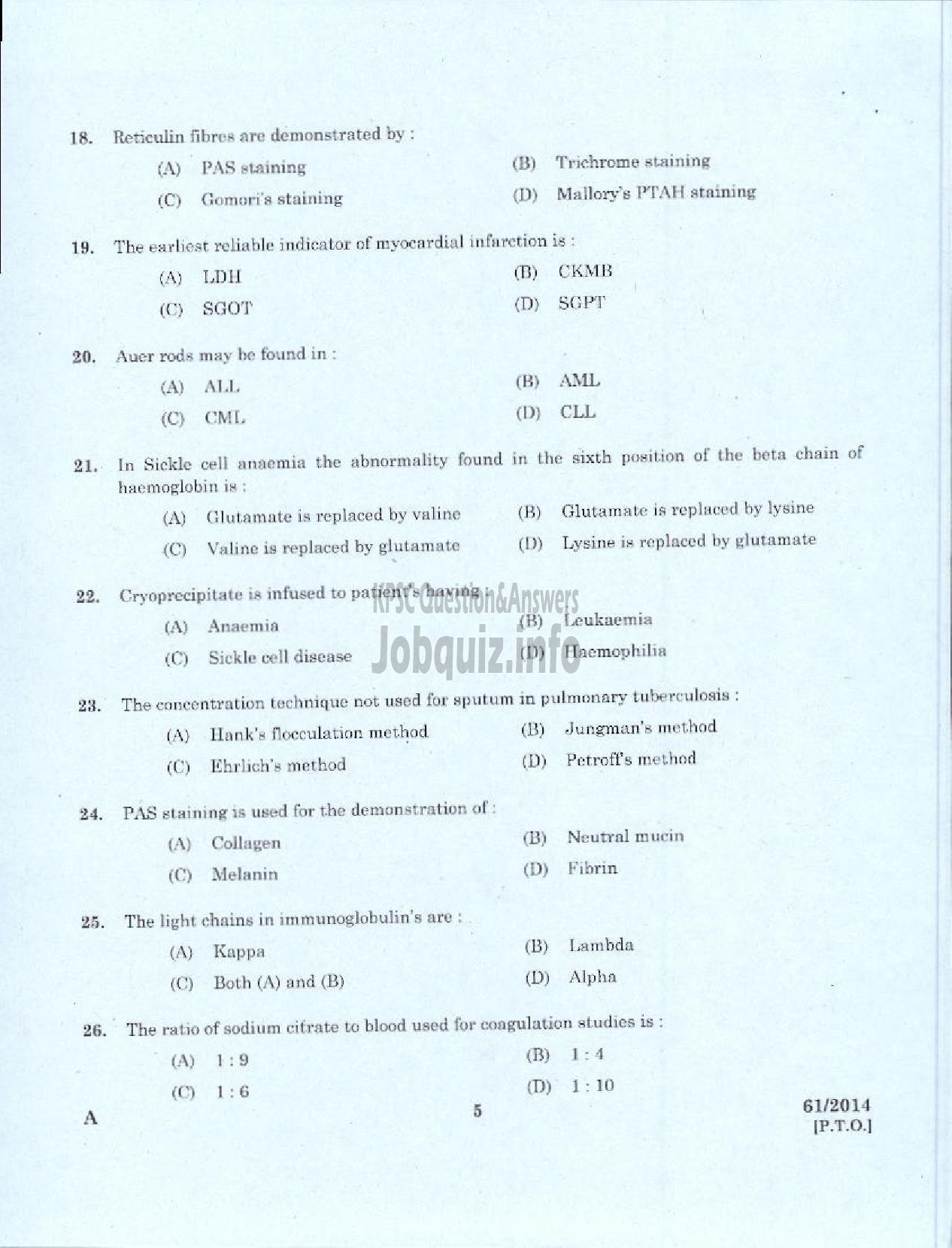 Kerala PSC Question Paper - LABORATORY TECHNICIAN GRADE II AYURVEDA COLLEGE TVPM-3