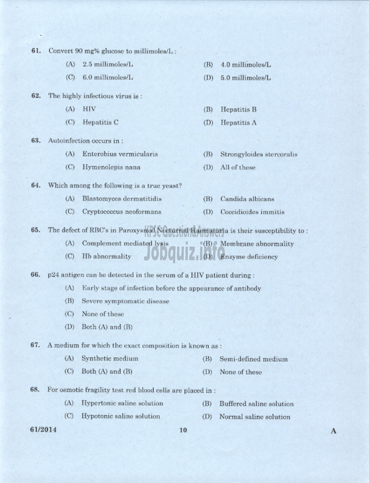 Kerala PSC Question Paper - LABORATORY TECHNICIAN GRADE II AYURVEDA COLLEGE TVPM-8