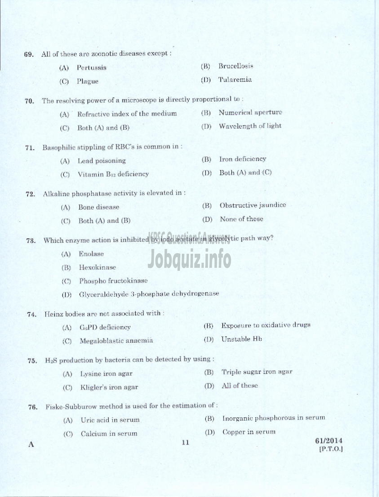 Kerala PSC Question Paper - LABORATORY TECHNICIAN GRADE II AYURVEDA COLLEGE TVPM-9