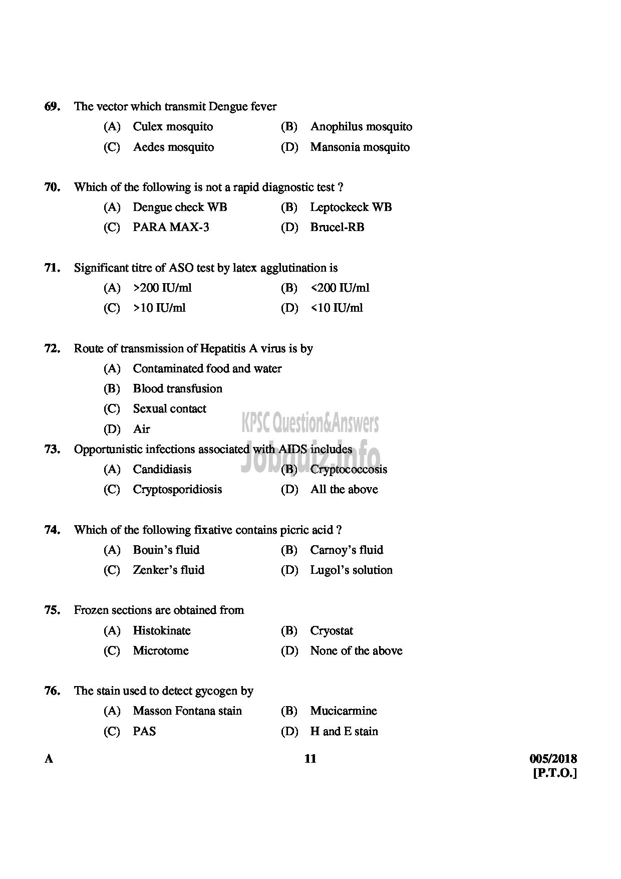 Kerala PSC Question Paper - LABORATORY TECHNICIAN GRADE II SR FROM SC/ST MEDICAL EDUCATION-11