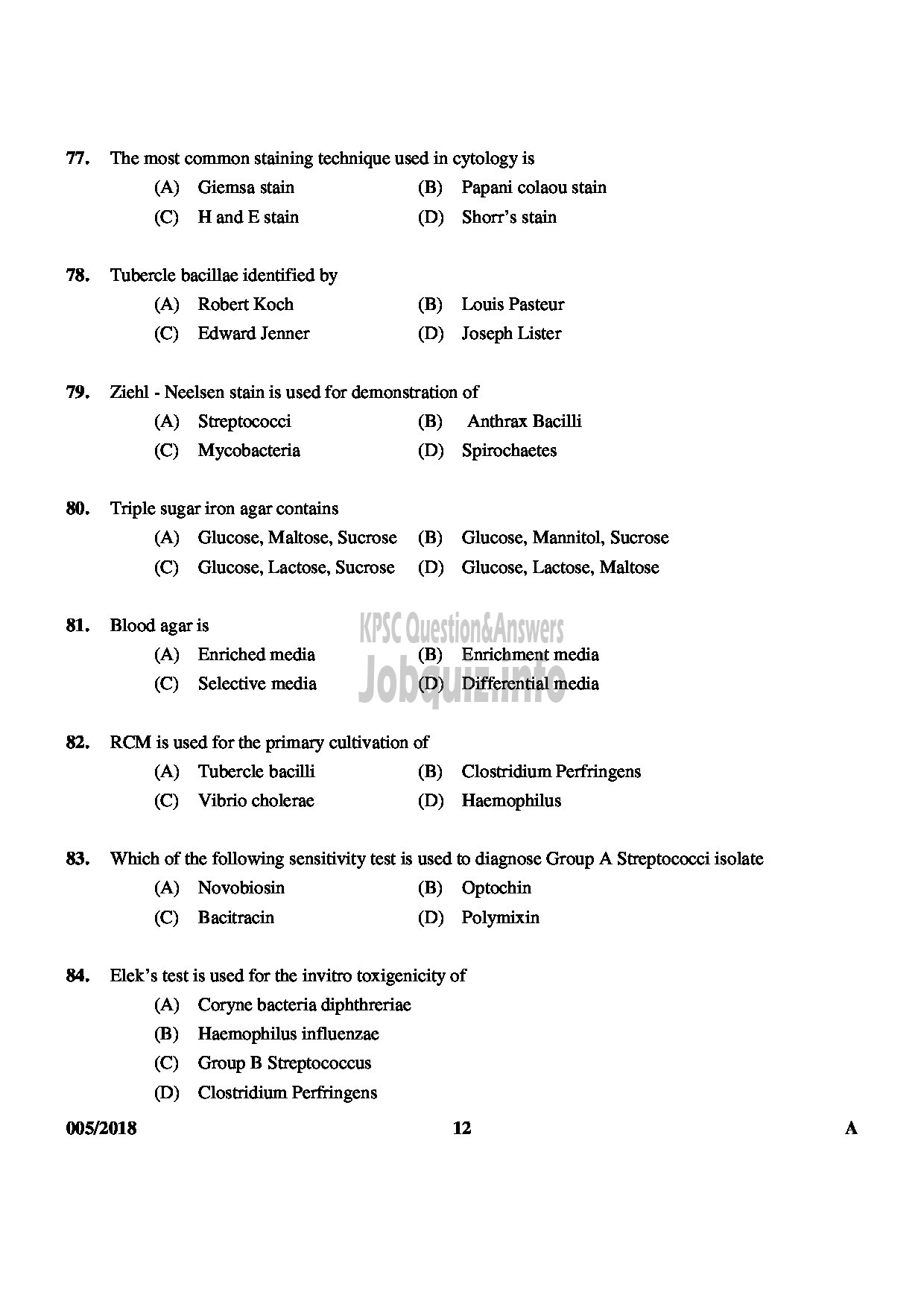 Kerala PSC Question Paper - LABORATORY TECHNICIAN GRADE II SR FROM SC/ST MEDICAL EDUCATION-12