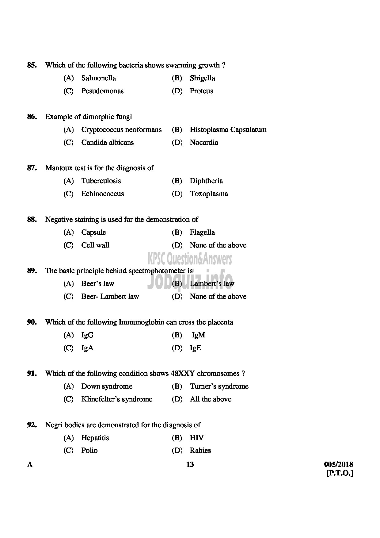 Kerala PSC Question Paper - LABORATORY TECHNICIAN GRADE II SR FROM SC/ST MEDICAL EDUCATION-13